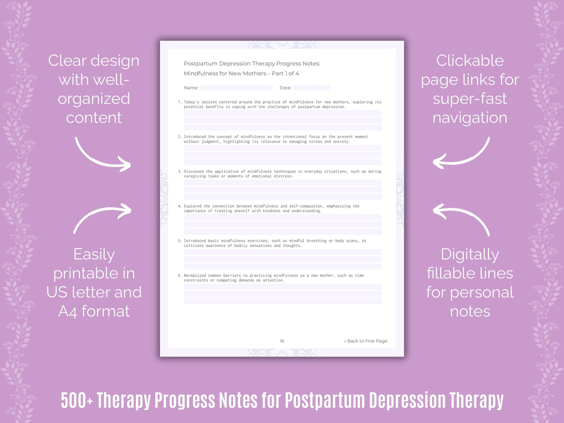 Postpartum Depression Therapy Counseling Templates