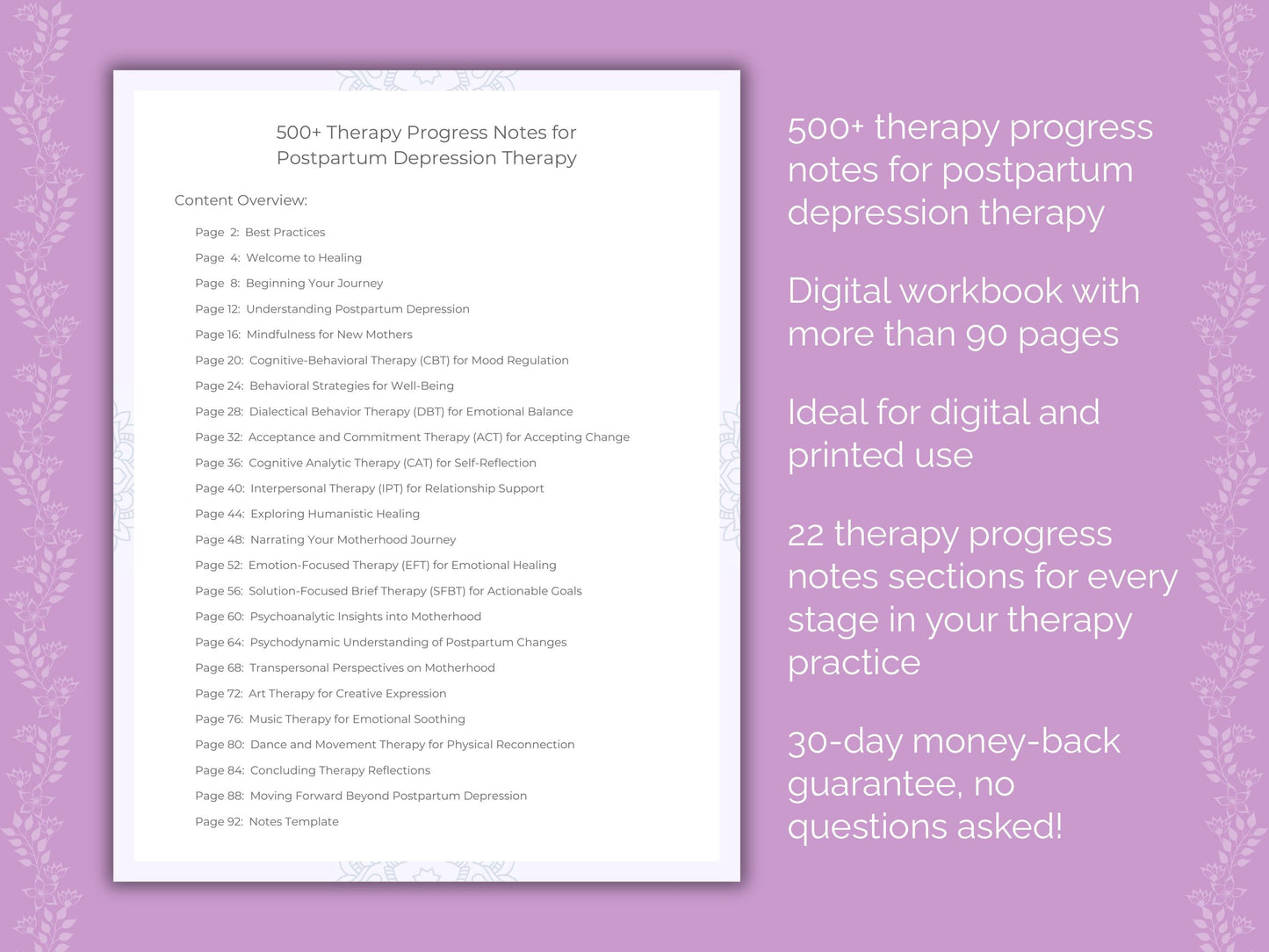 Postpartum Depression Therapy Therapist Worksheets