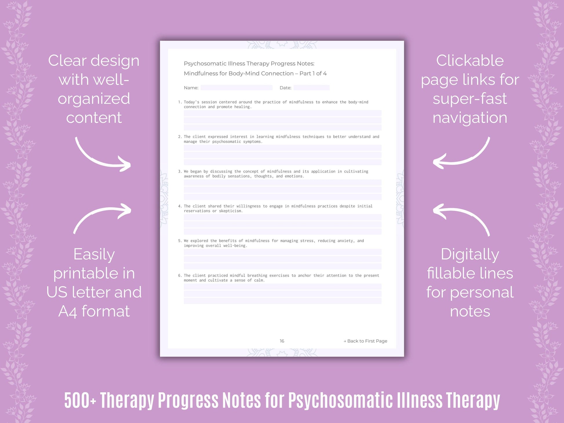 Psychosomatic Illness Therapy Counseling Templates