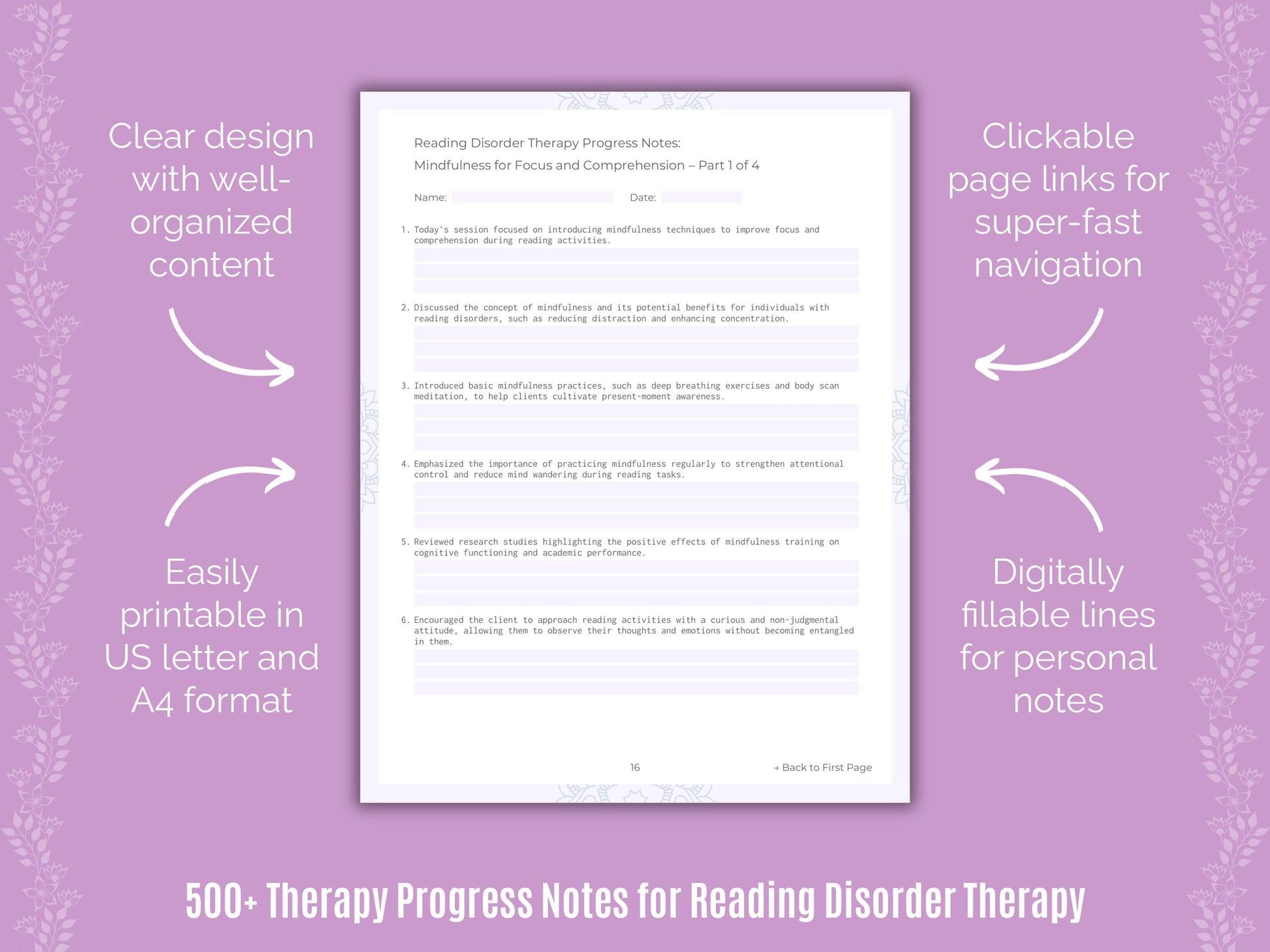 Reading Disorder Therapy Counseling Templates