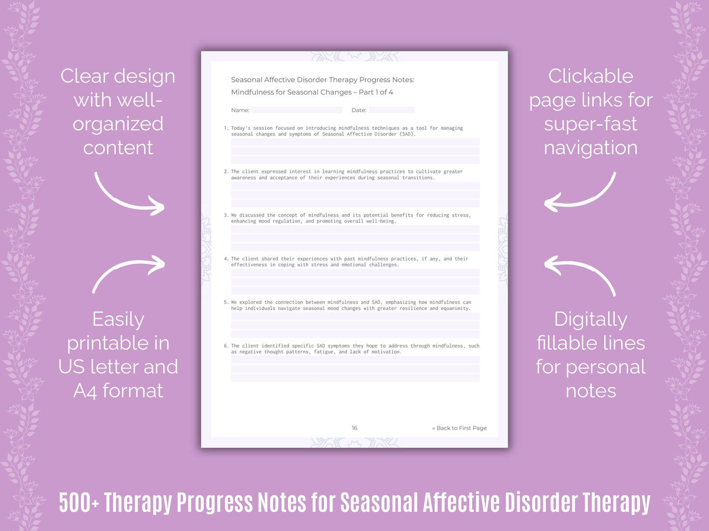 Seasonal Affective Disorder Therapy Counseling Templates