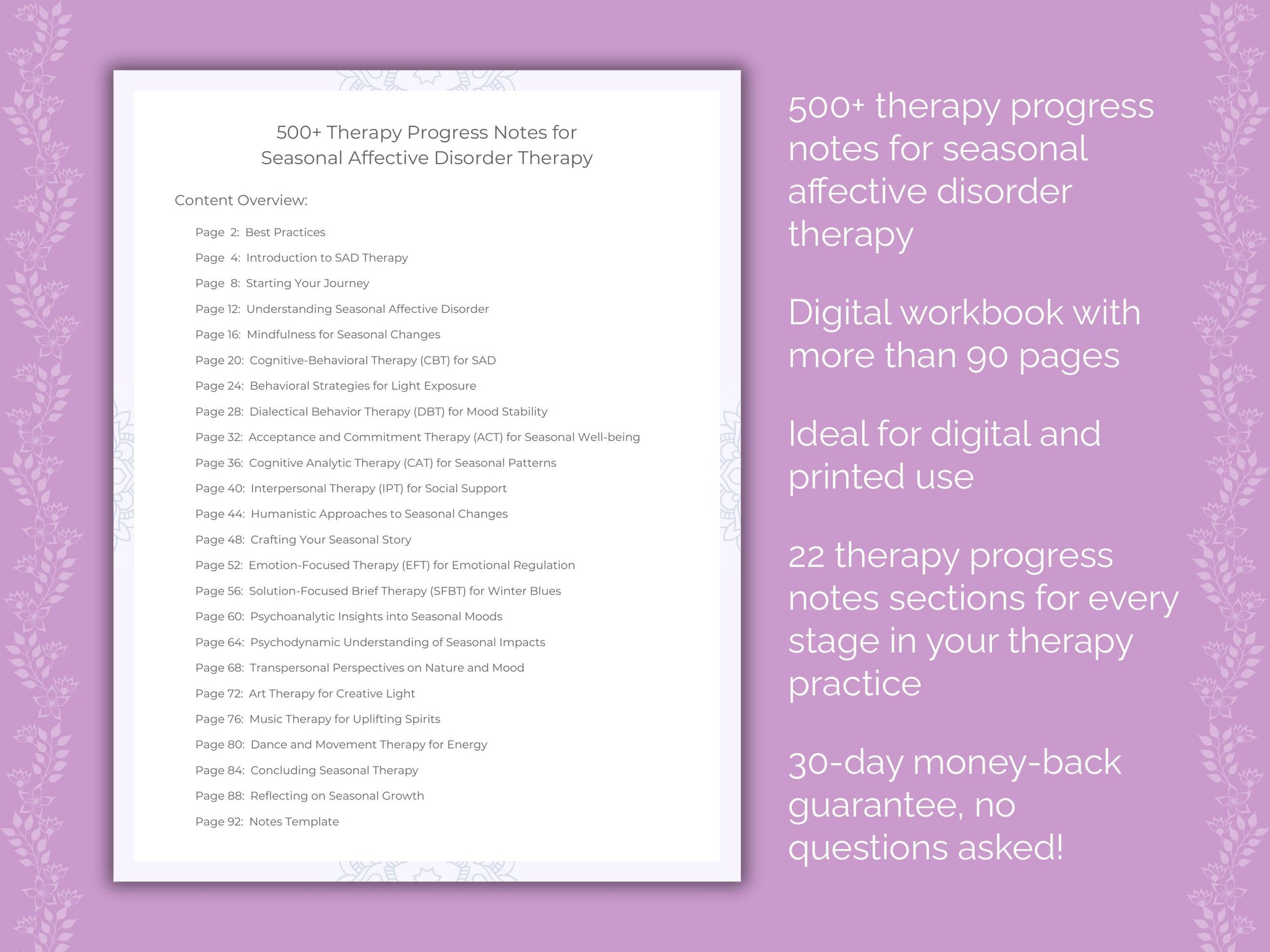 Seasonal Affective Disorder Therapy Therapist Worksheets