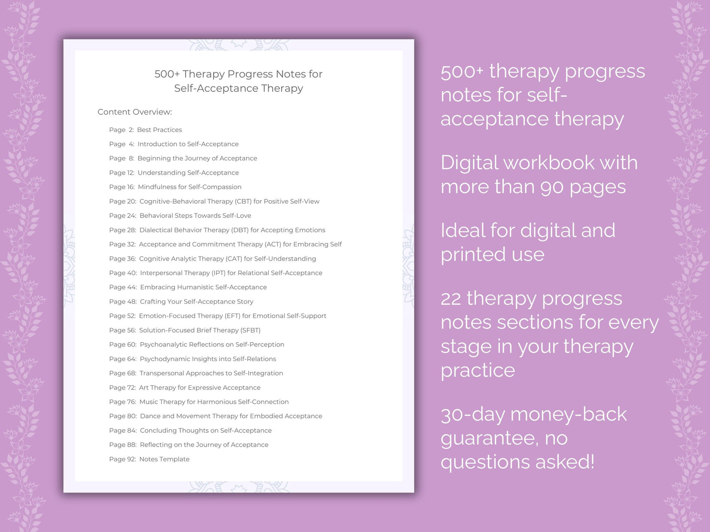 Self-Acceptance Therapy Therapist Worksheets