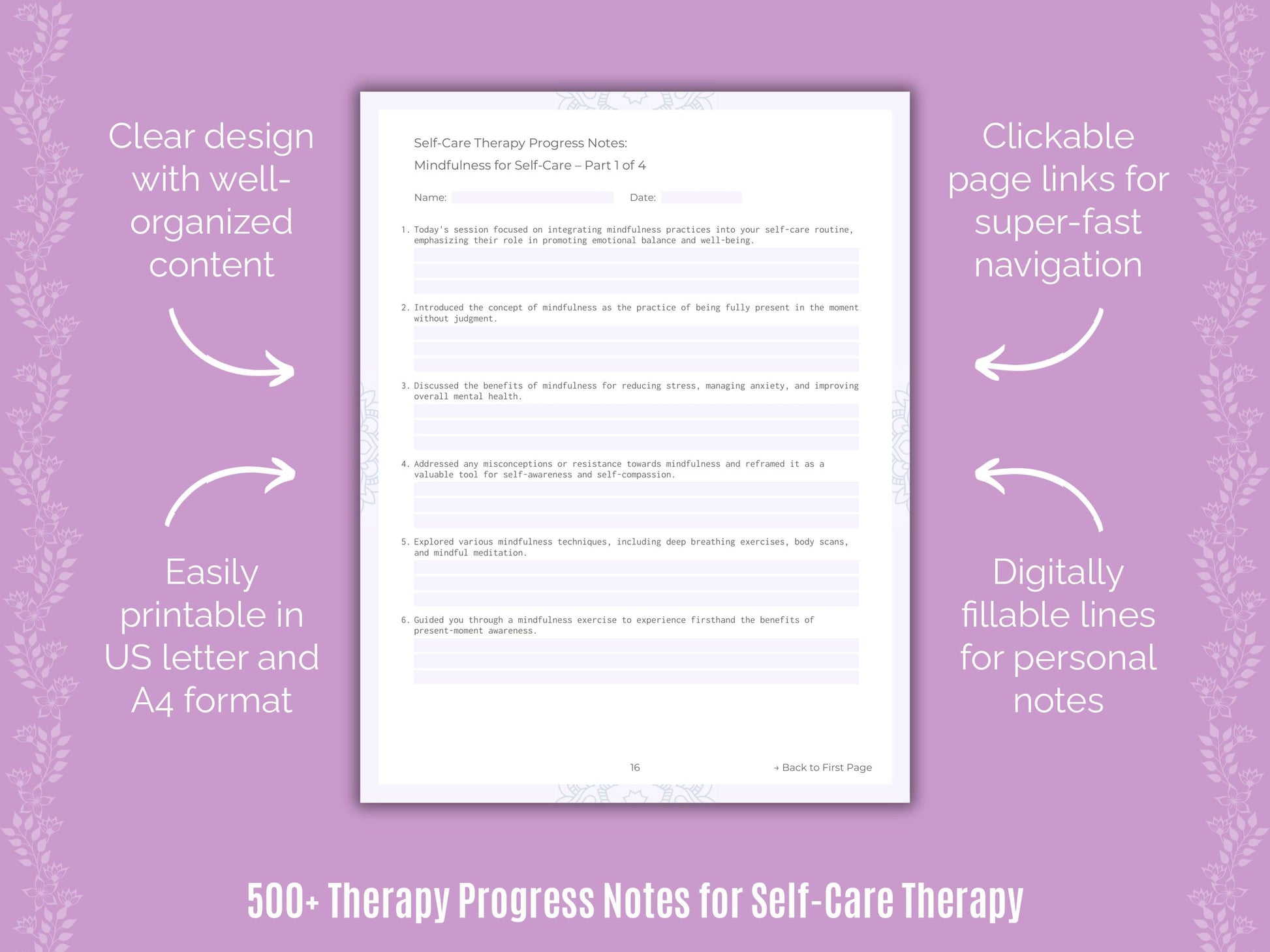 Self-Care Therapy Counseling Templates