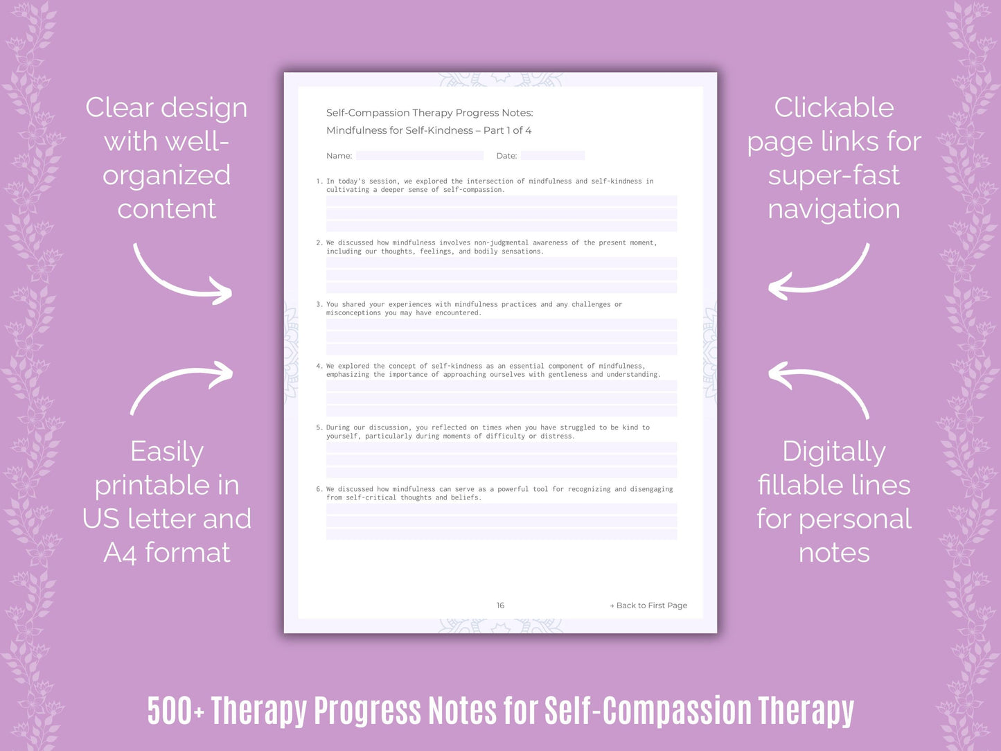 Self-Compassion Therapy Counseling Templates