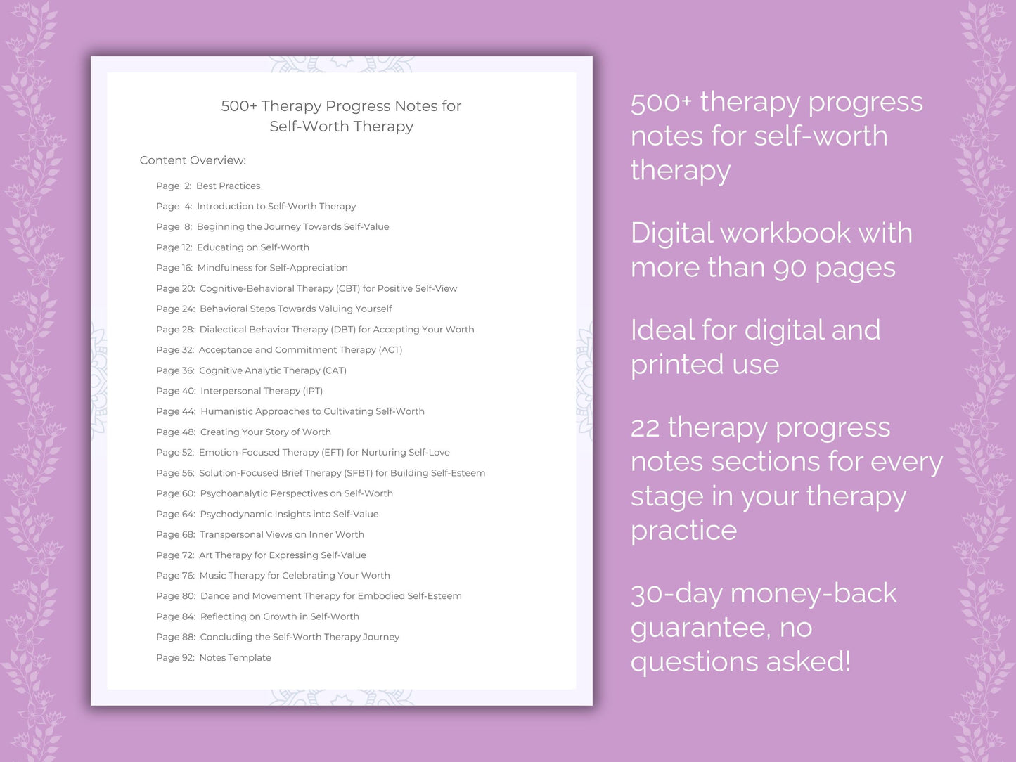 Self-Worth Therapy Therapist Worksheets