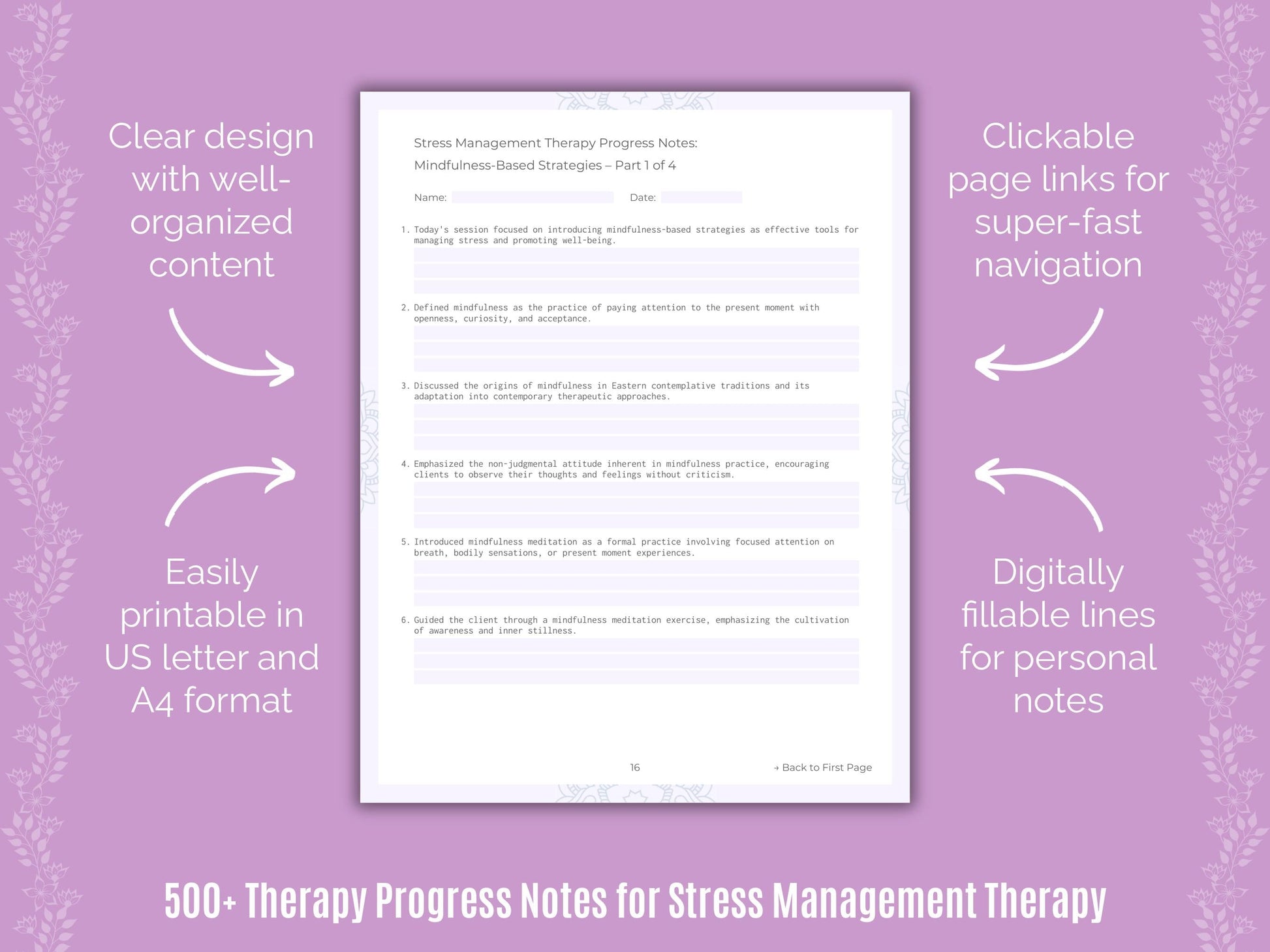 Stress Management Therapy Counseling Templates