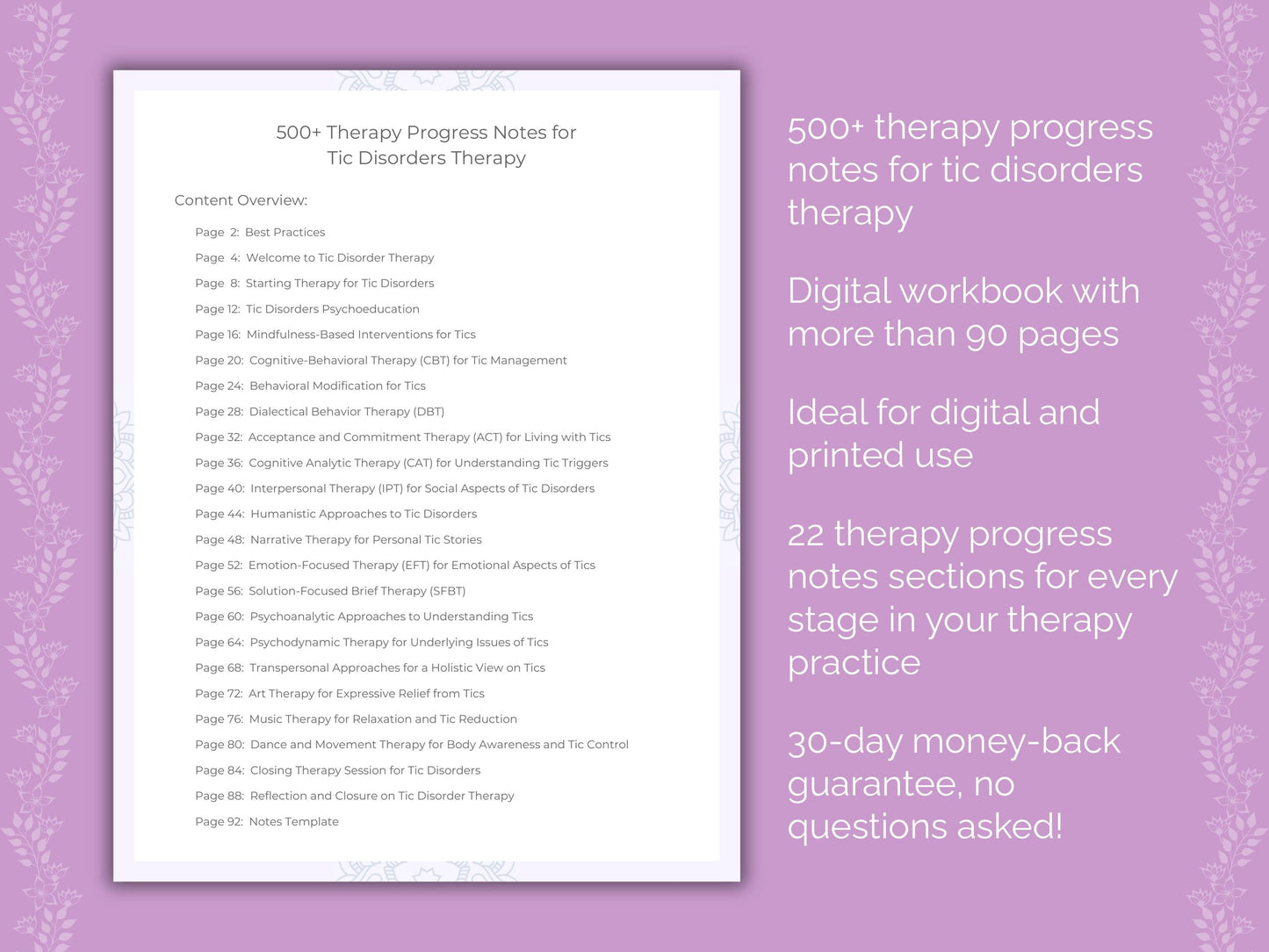 Tic Disorders Therapy Therapist Worksheets