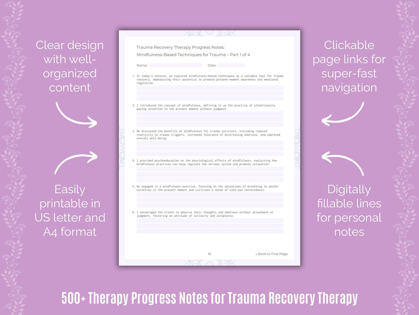 Trauma Recovery Therapy Counseling Templates