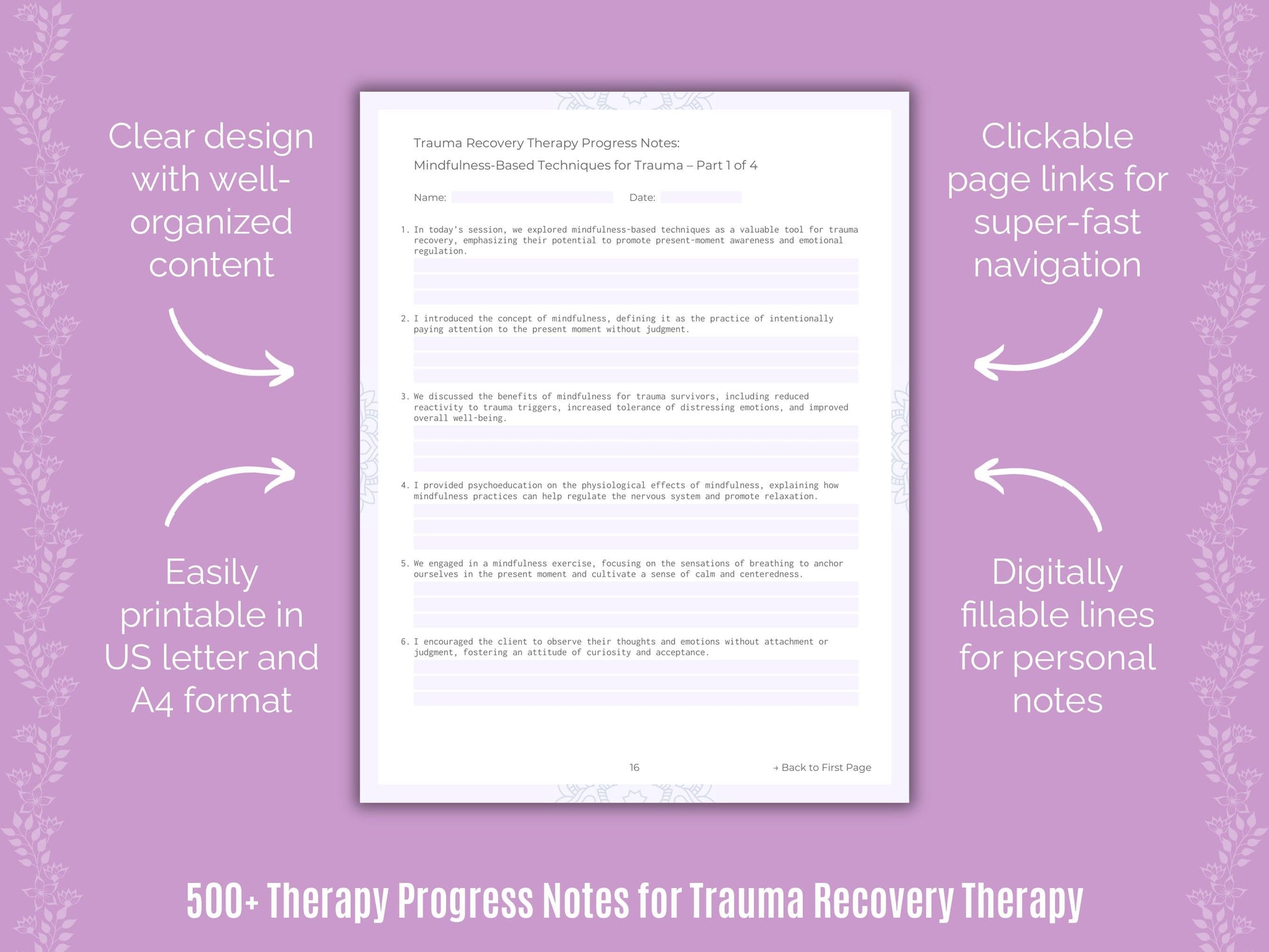 Trauma Recovery Therapy Counseling Templates