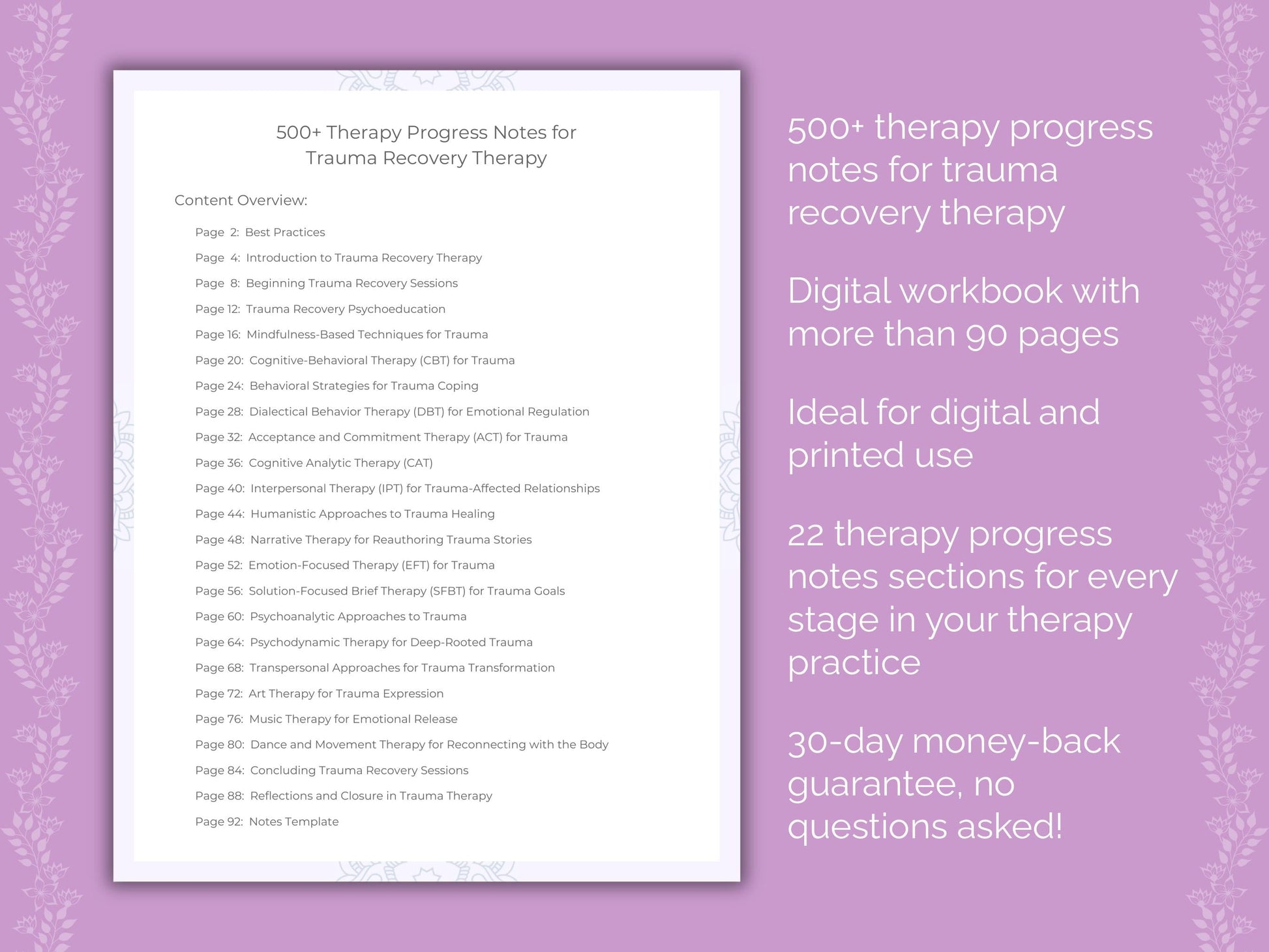 Trauma Recovery Therapy Therapist Worksheets