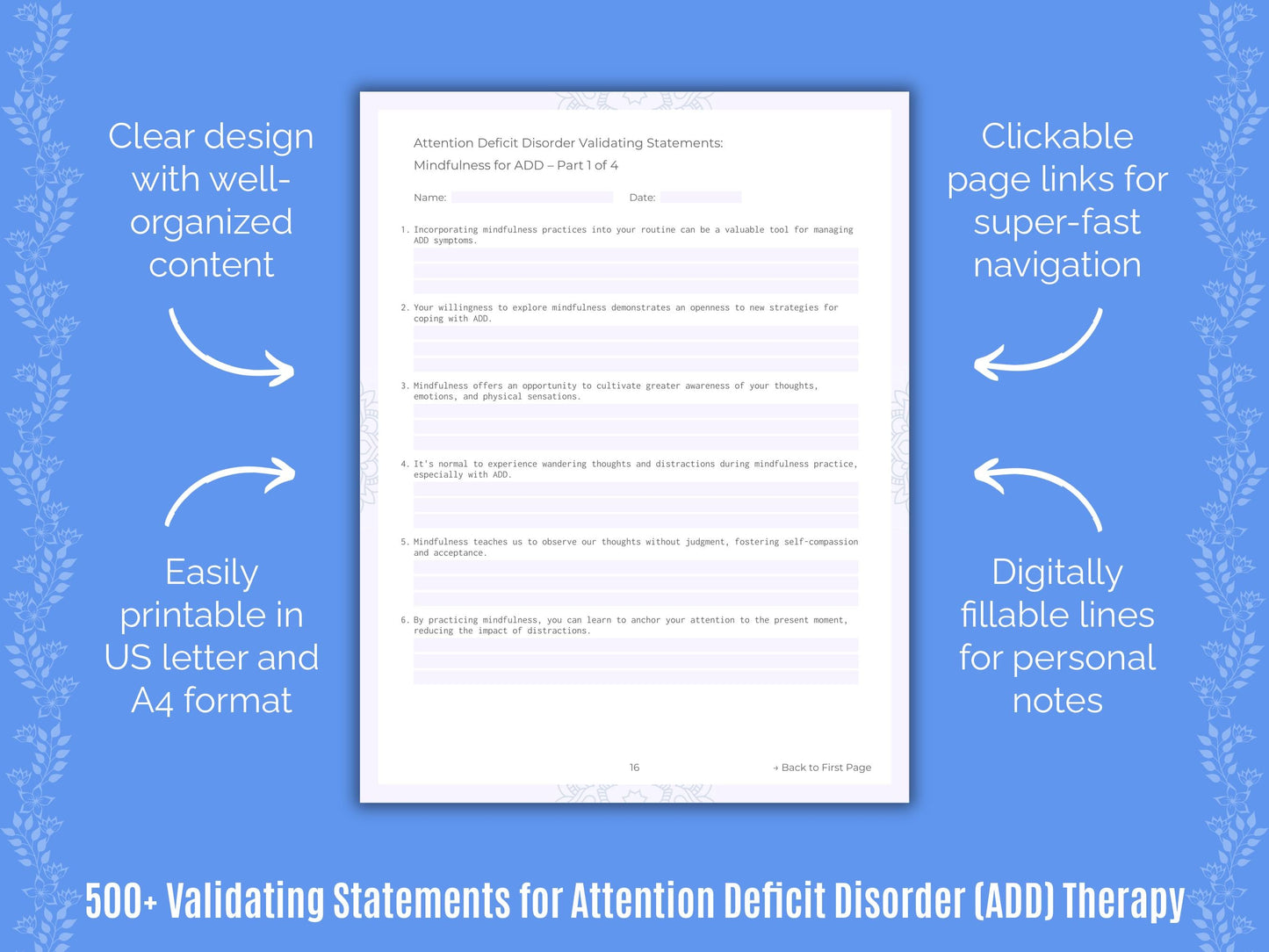 Attention Deficit Disorder (ADD) Therapy Counseling Templates