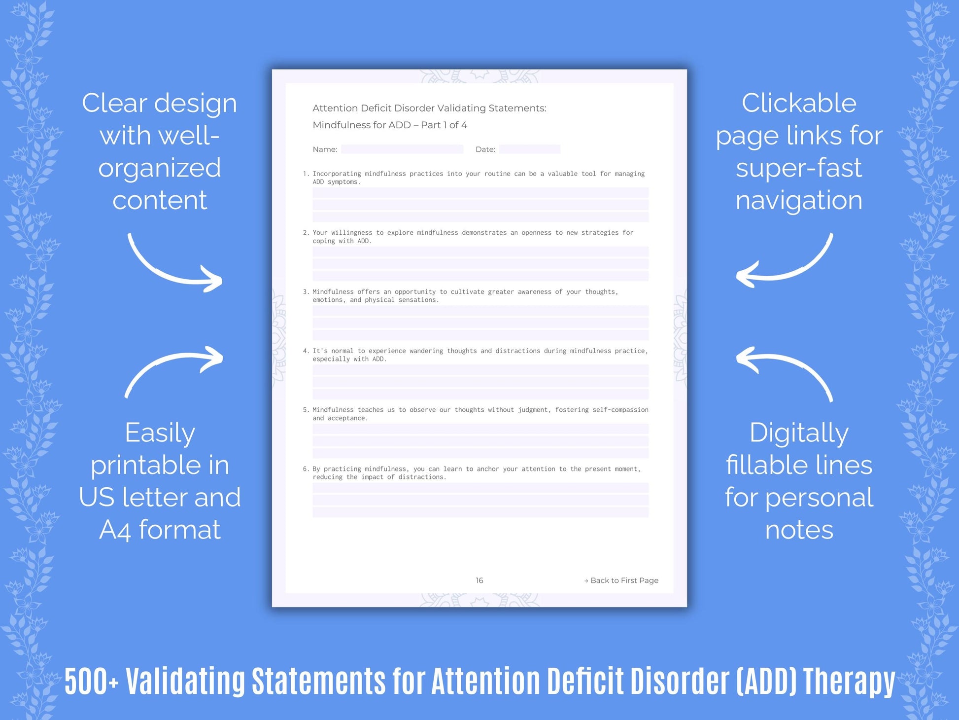 Attention Deficit Disorder (ADD) Therapy Counseling Templates