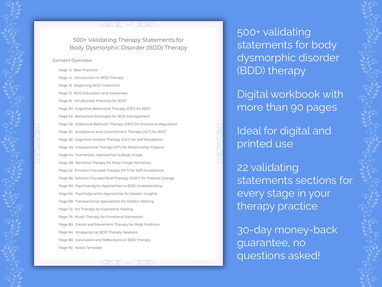 Body Dysmorphic Disorder (BDD) Therapy Therapist Worksheets