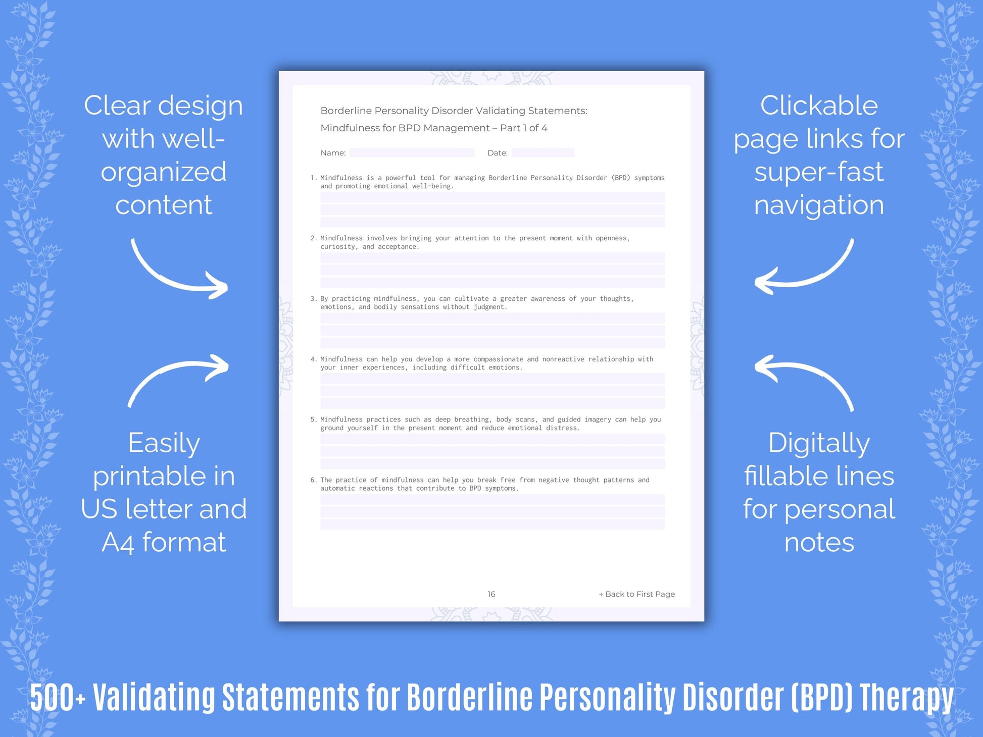 Borderline Personality Disorder (BPD) Therapy Counseling Templates