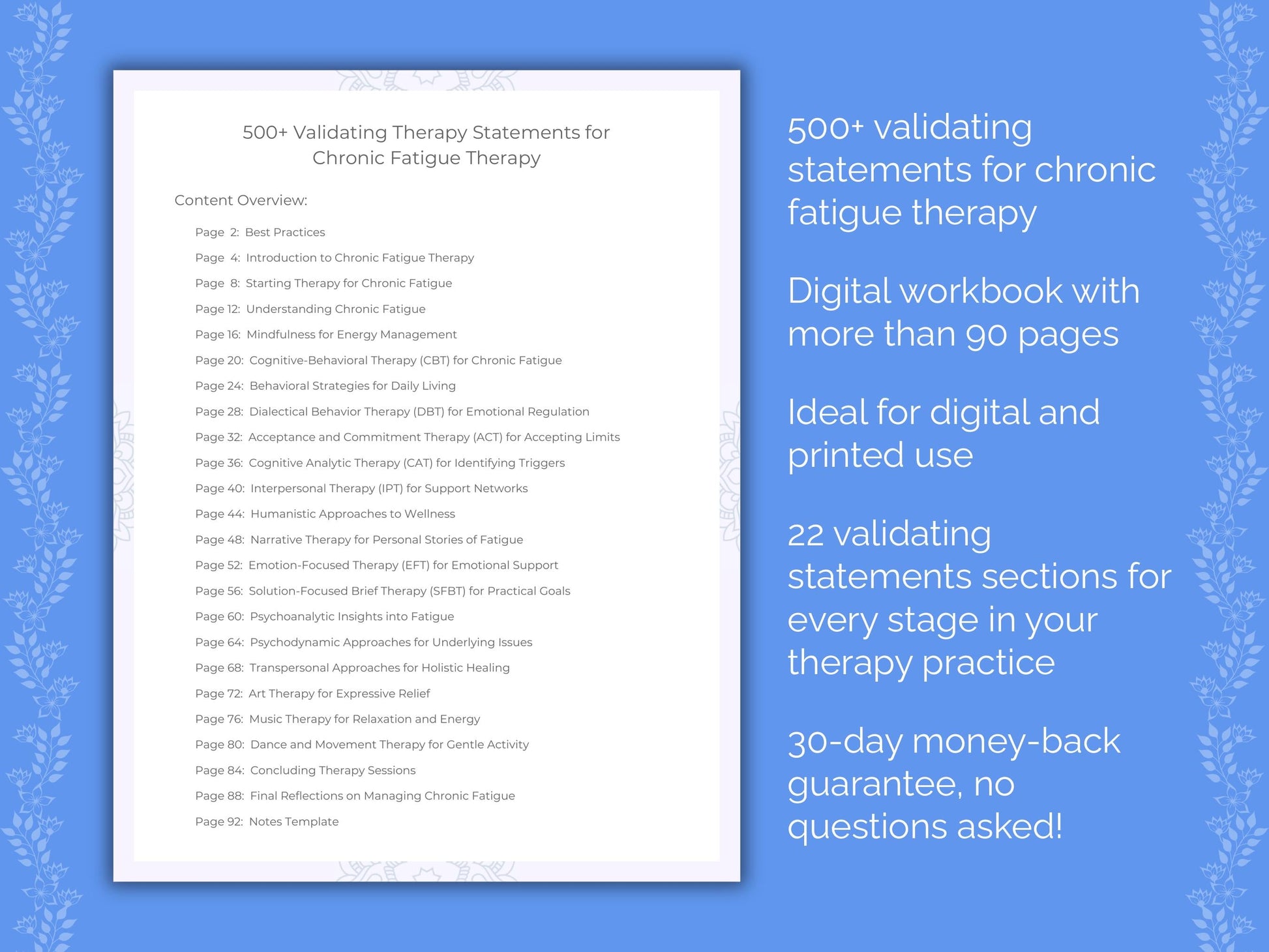 Chronic Fatigue Therapy Therapist Worksheets