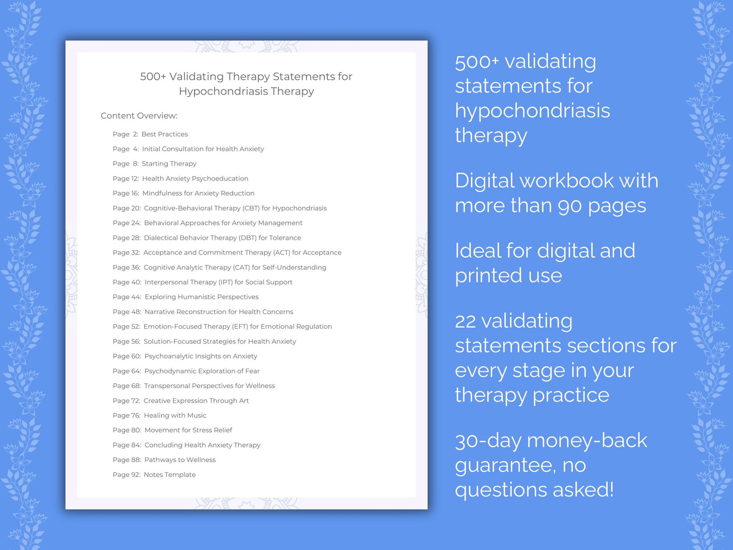 Hypochondriasis Therapy Therapist Worksheets