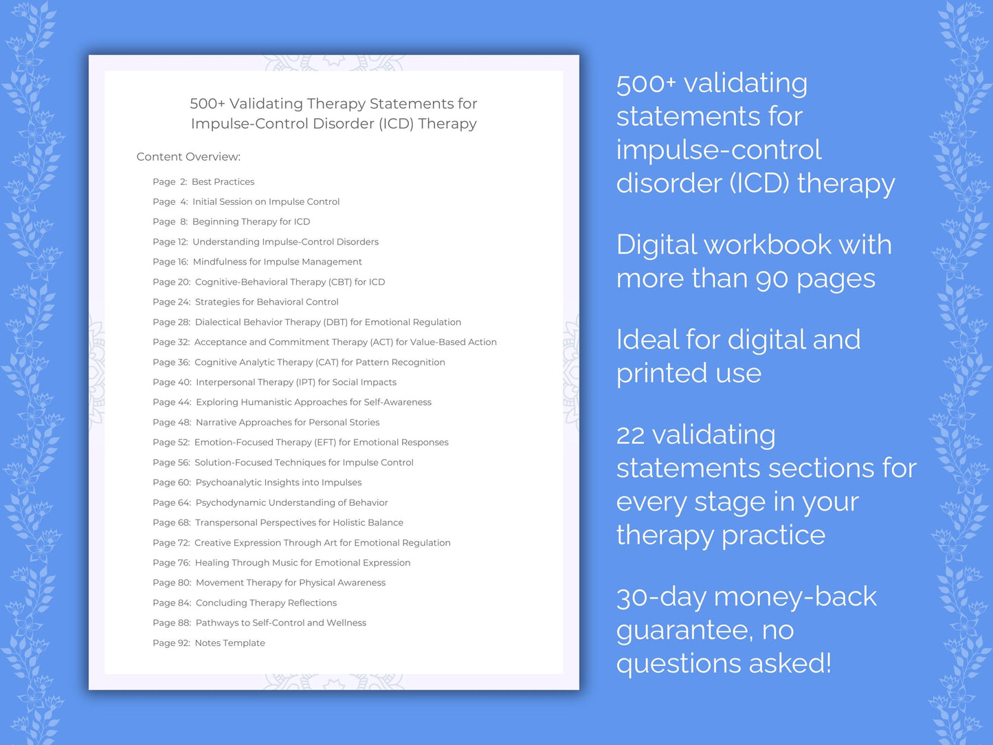 Impulse-Control Disorder (ICD) Therapy Therapist Worksheets