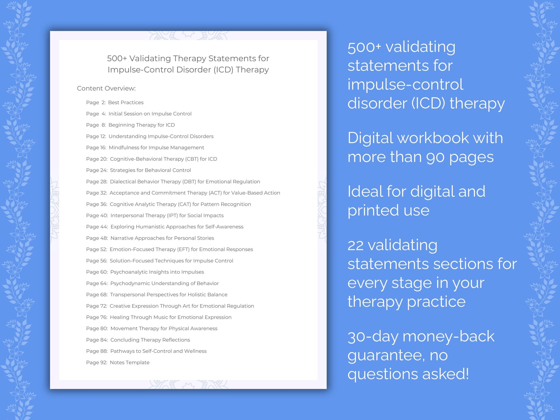 Impulse-Control Disorder (ICD) Therapy Therapist Worksheets