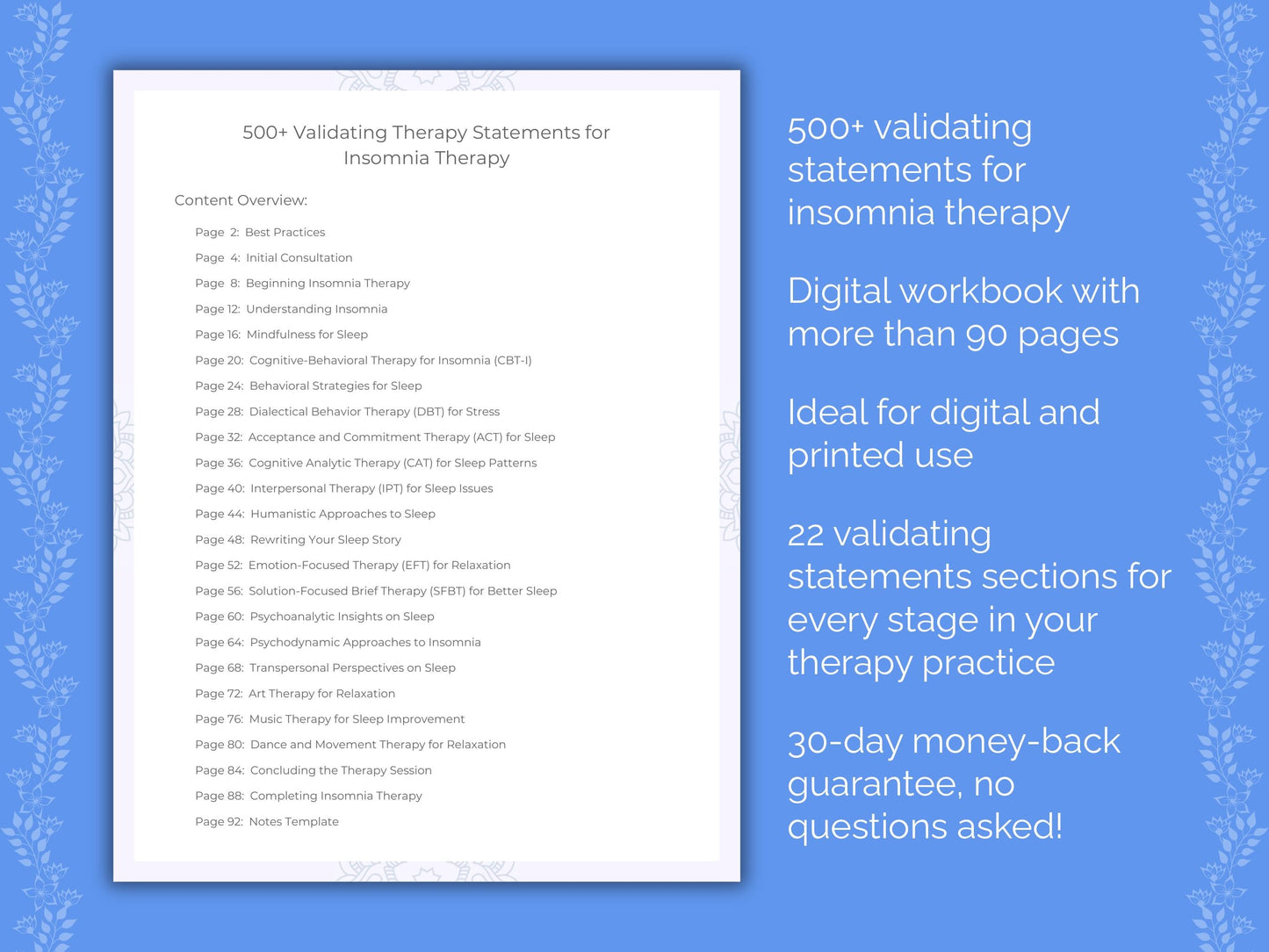 Insomnia Therapy Therapist Worksheets