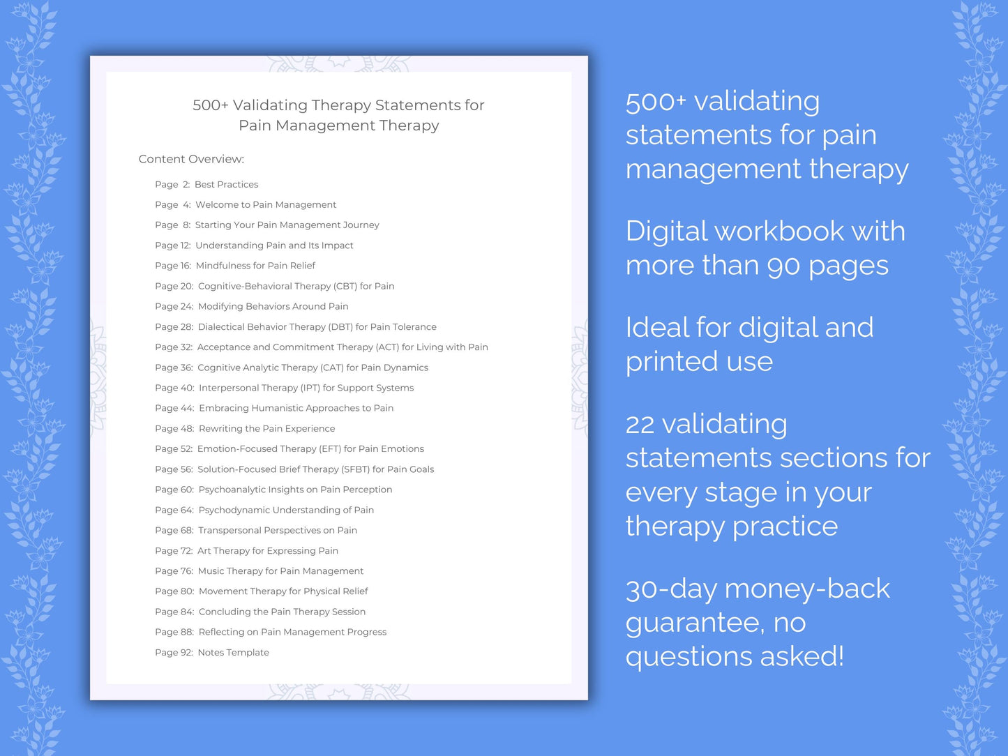 Pain Management Therapy Therapist Worksheets