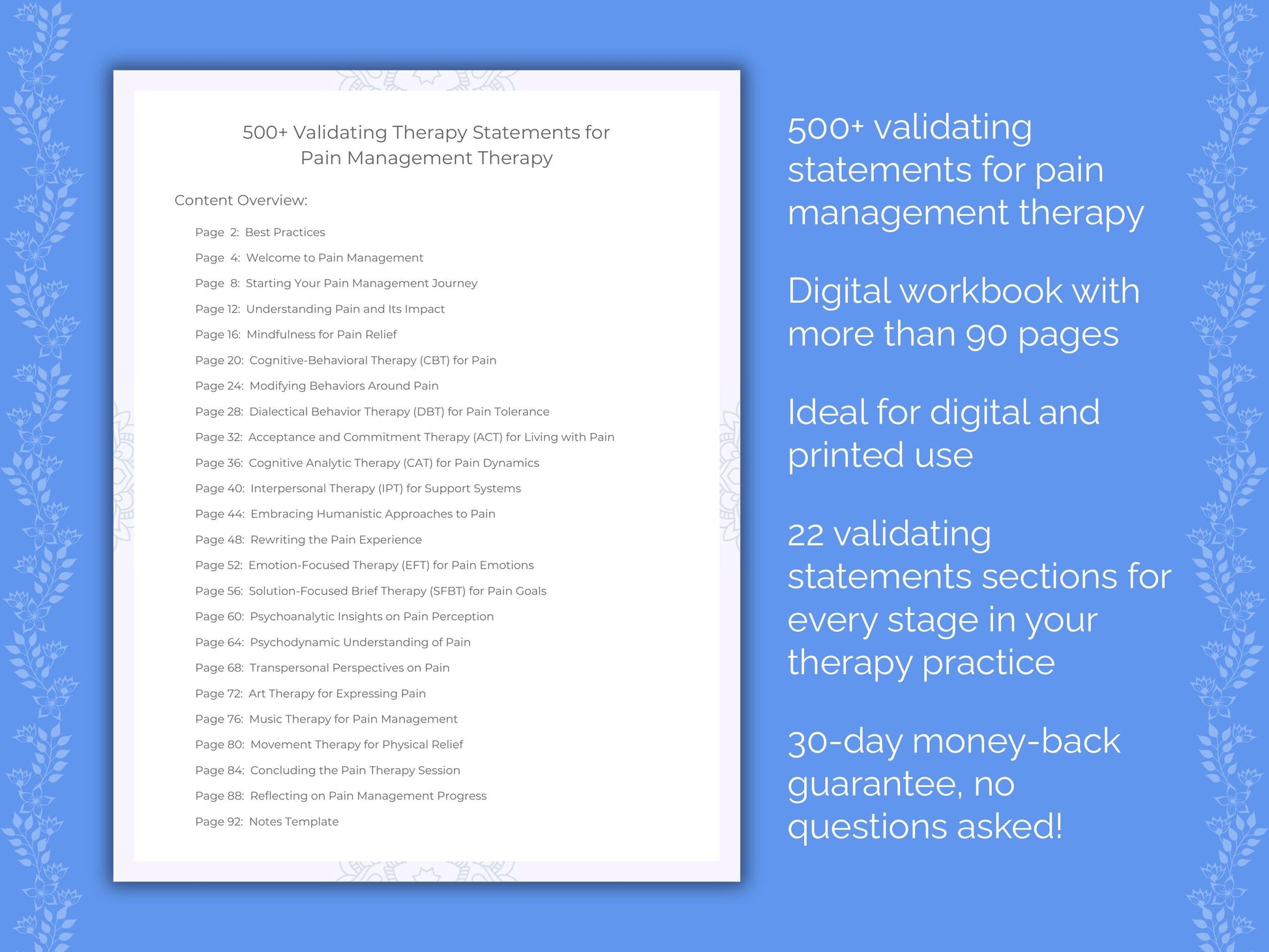 Pain Management Therapy Therapist Worksheets