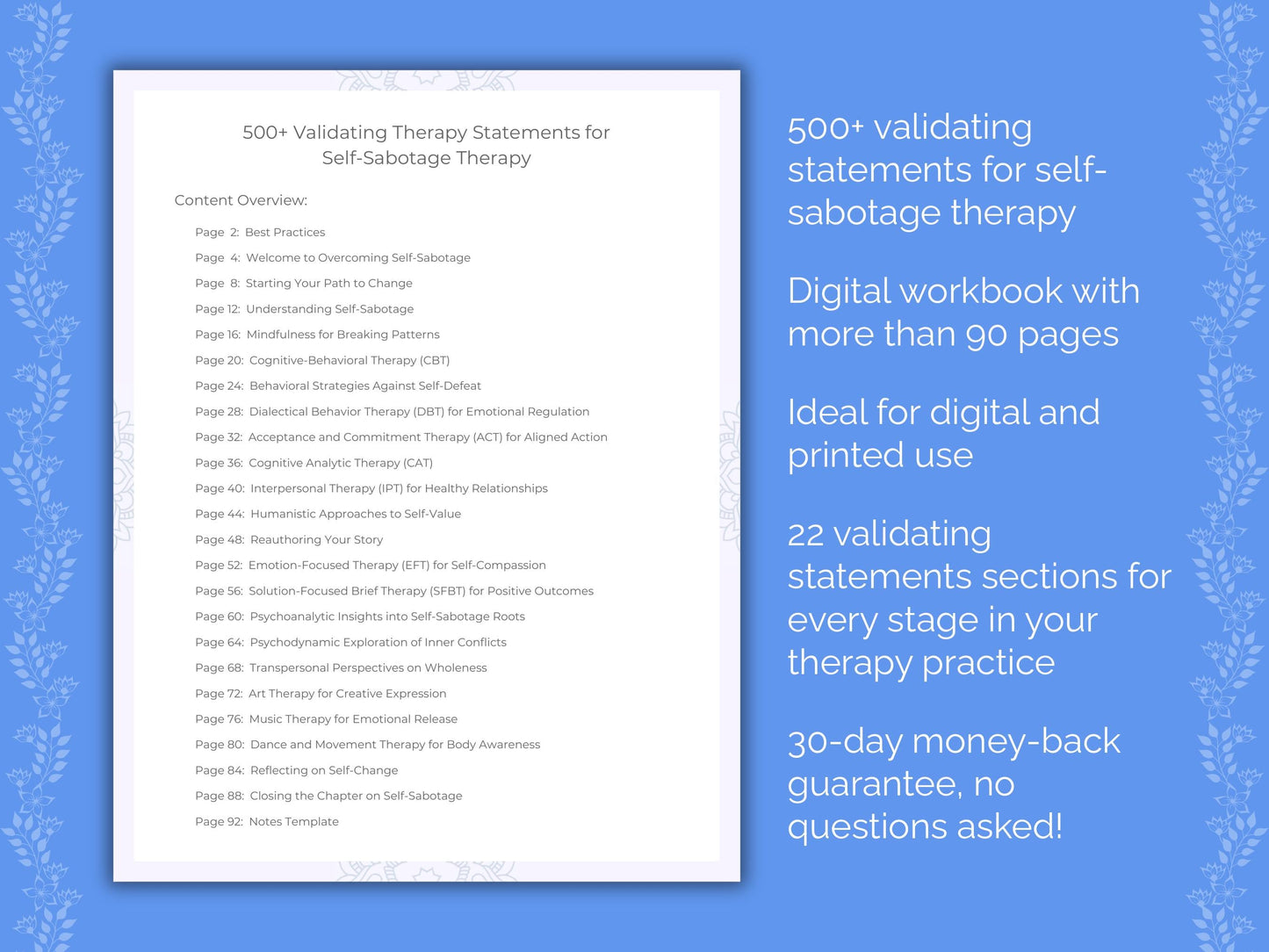 Self-Sabotage Therapy Therapist Worksheets