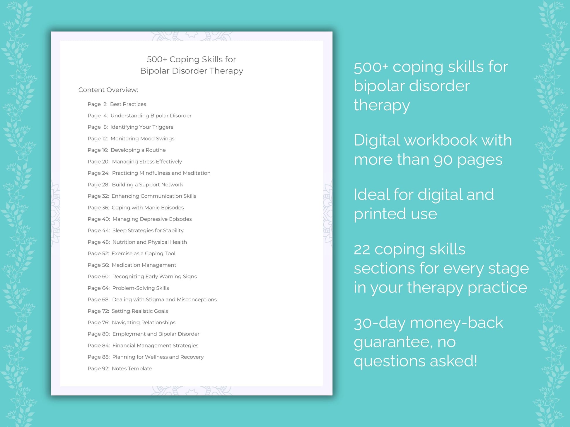 Bipolar Disorder Therapy Therapist Worksheets