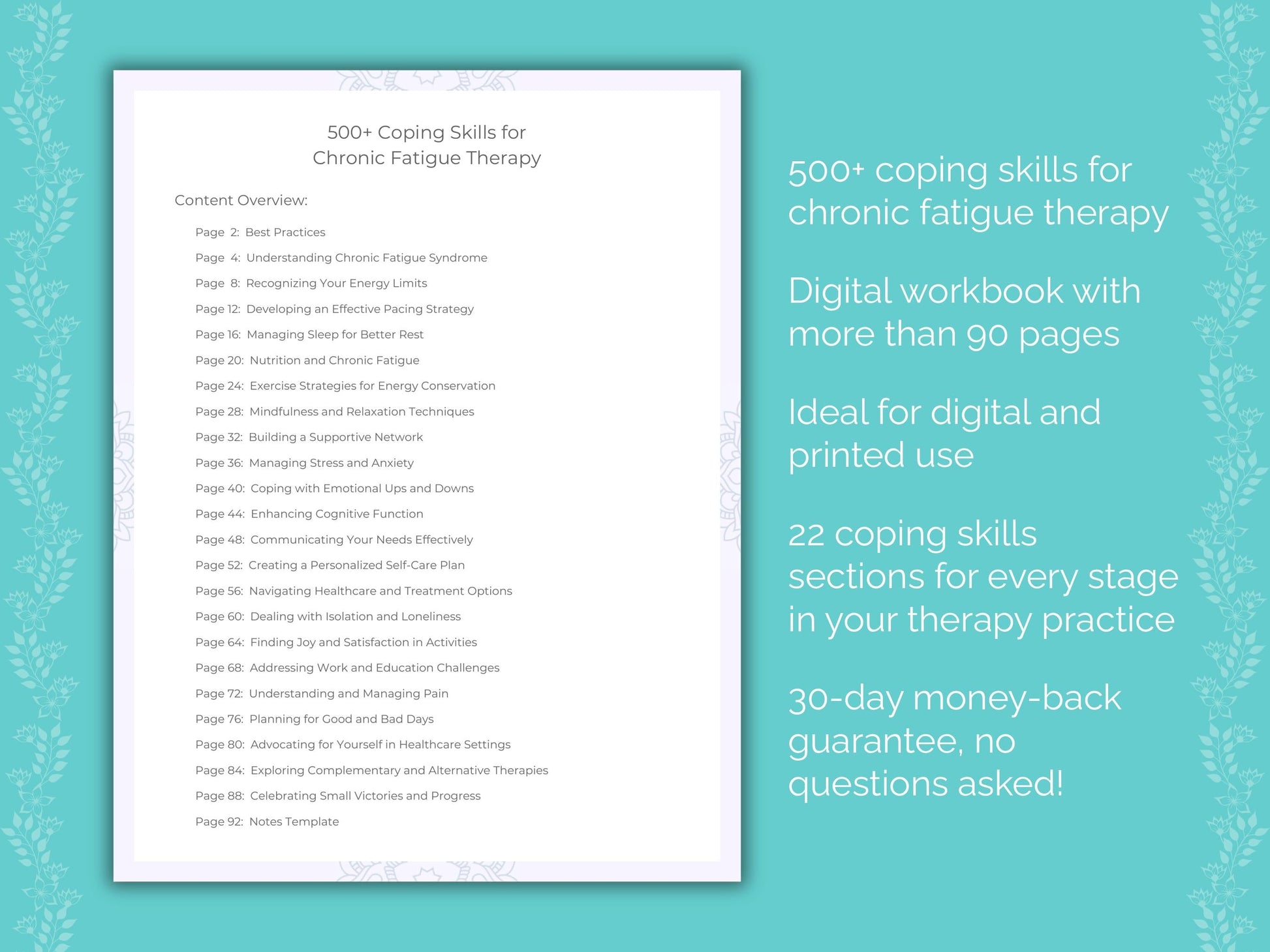 Chronic Fatigue Therapy Therapist Worksheets