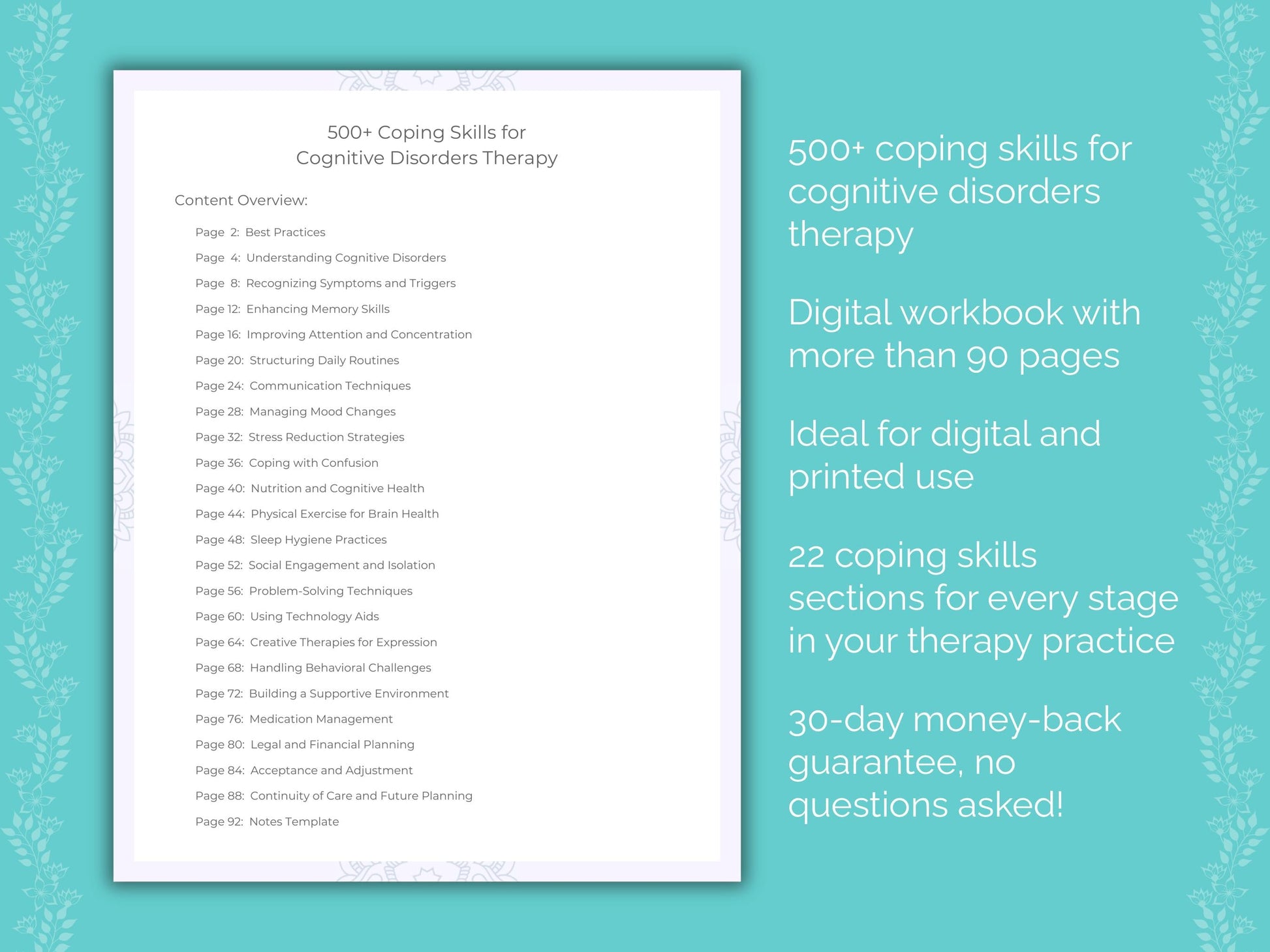 Cognitive Disorders Therapy Therapist Worksheets