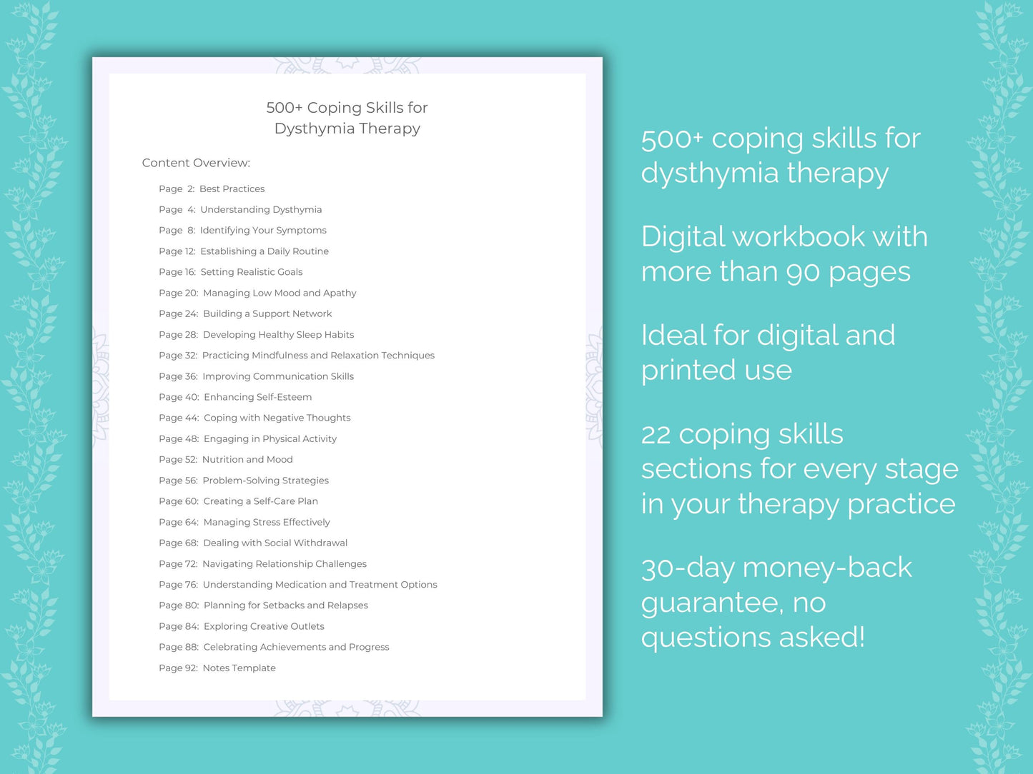 Dysthymia Therapy Therapist Worksheets