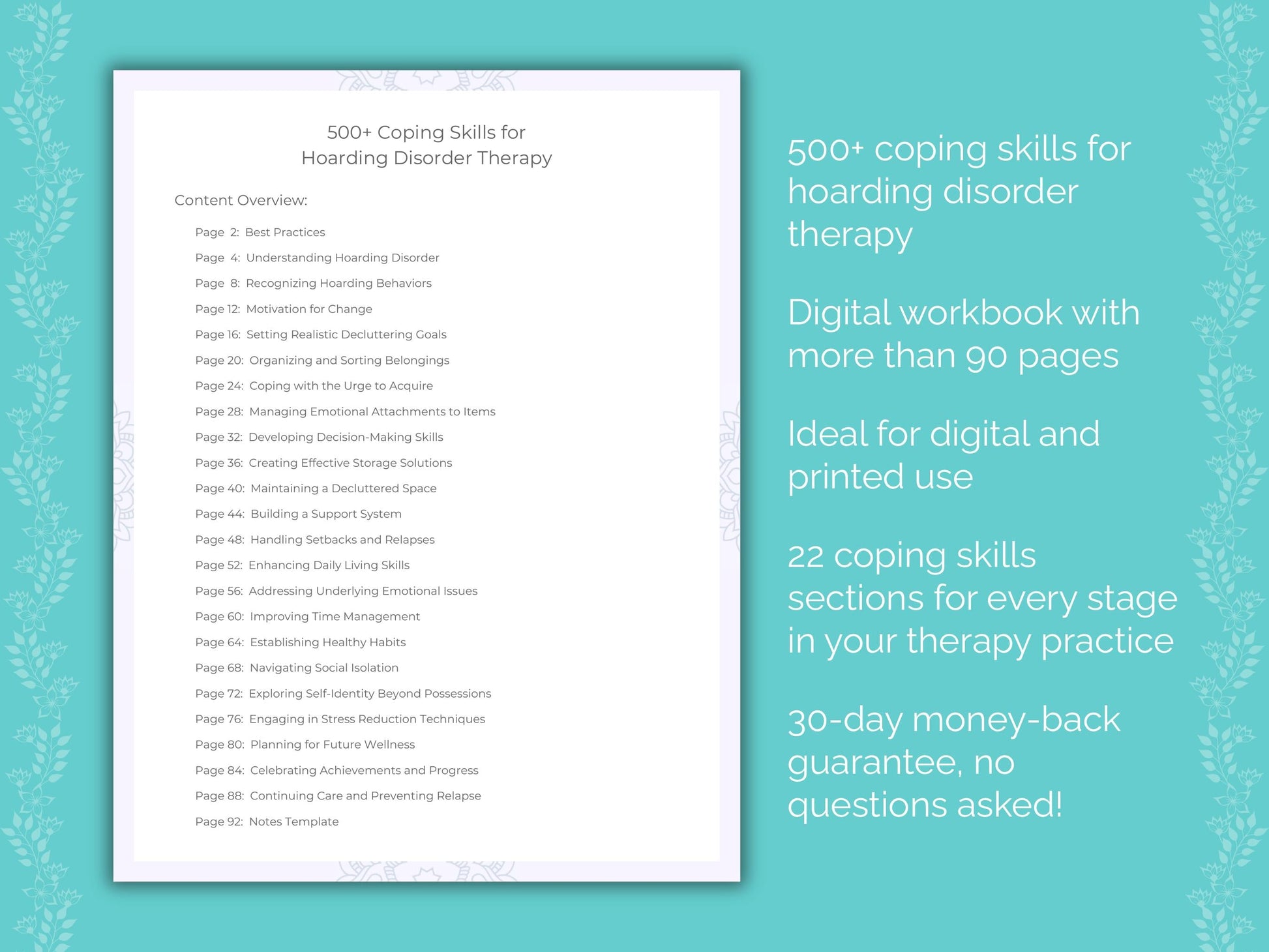 Hoarding Disorder Therapy Therapist Worksheets