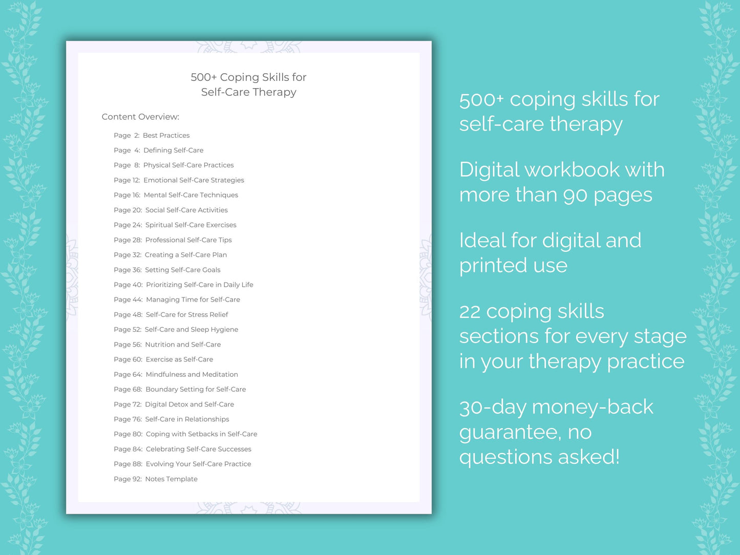 Self-Care Therapy Therapist Worksheets