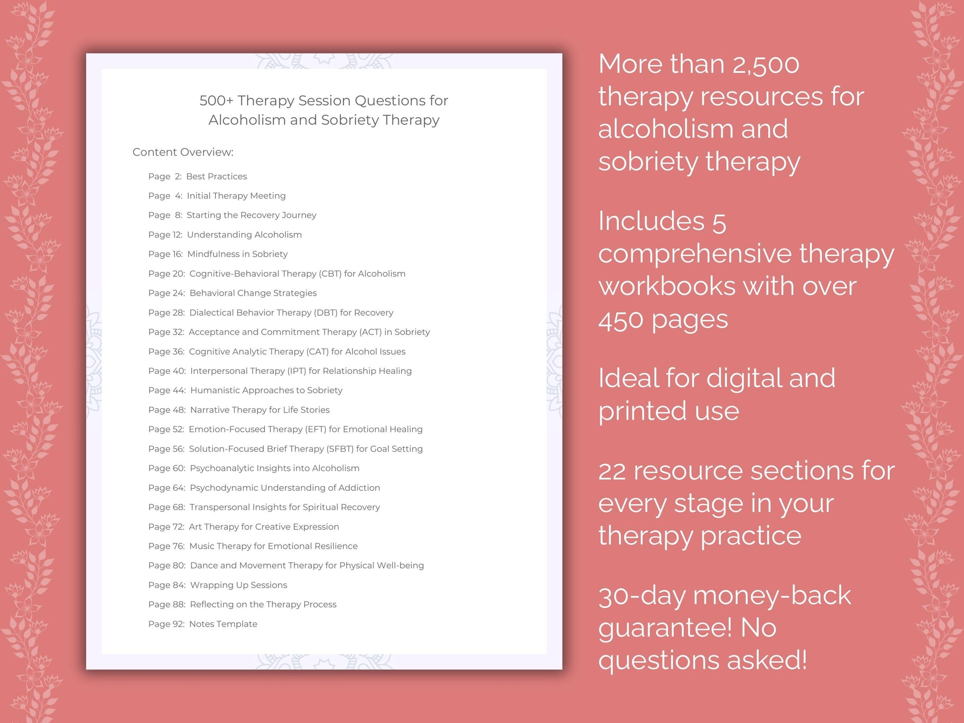 Alcoholism and Sobriety Therapy Counseling Templates