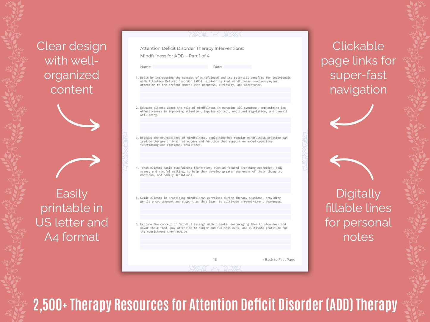 Attention Deficit Disorder (ADD) Therapy Counselor Cheat Sheets