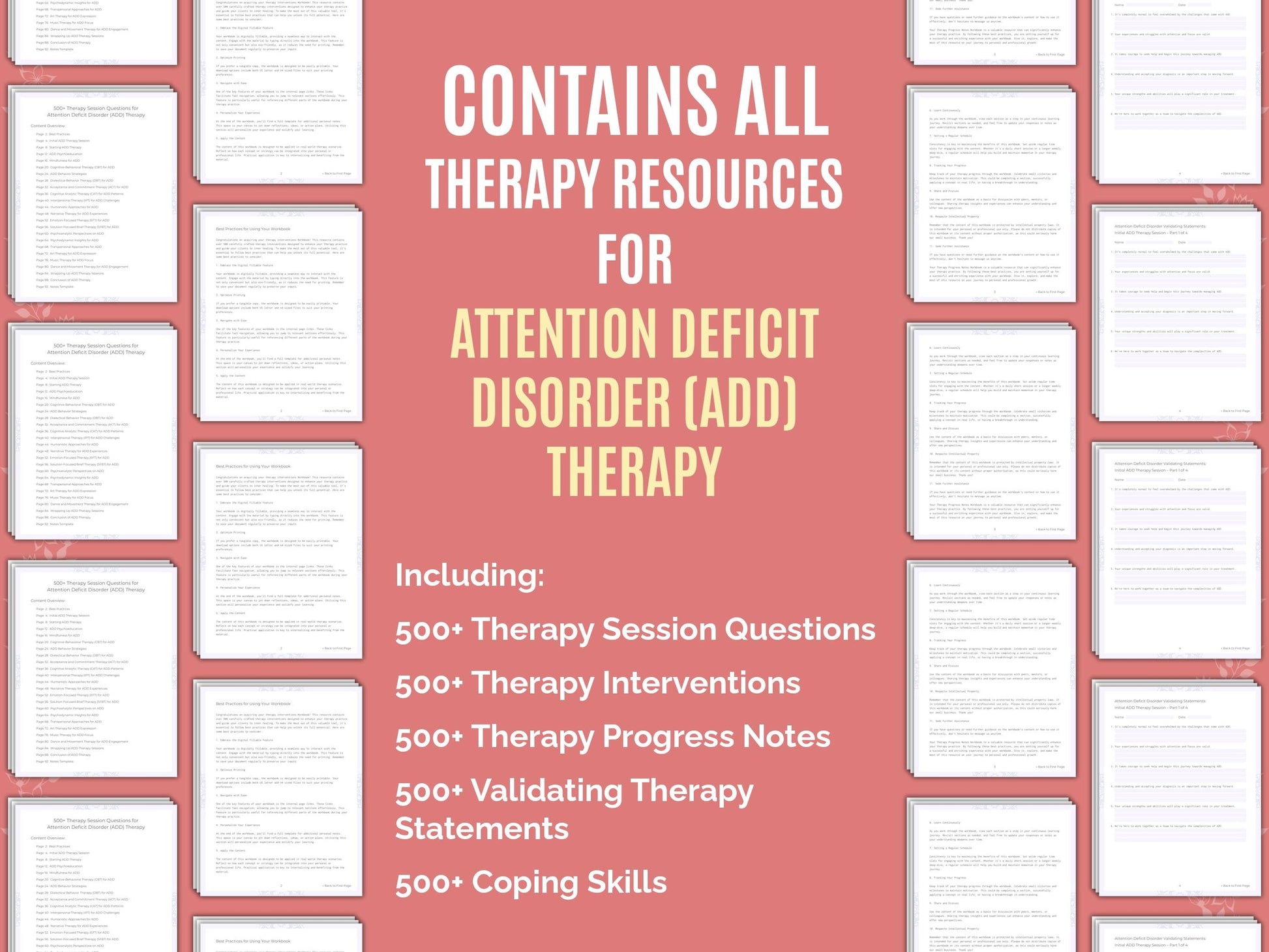 Attention Deficit Disorder (ADD) Therapy Therapist Worksheets