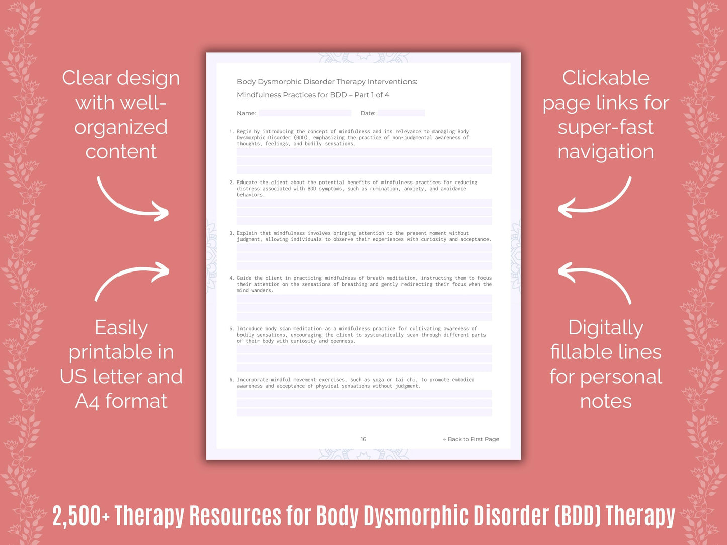 Body Dysmorphic Disorder (BDD) Therapy Counselor Cheat Sheets