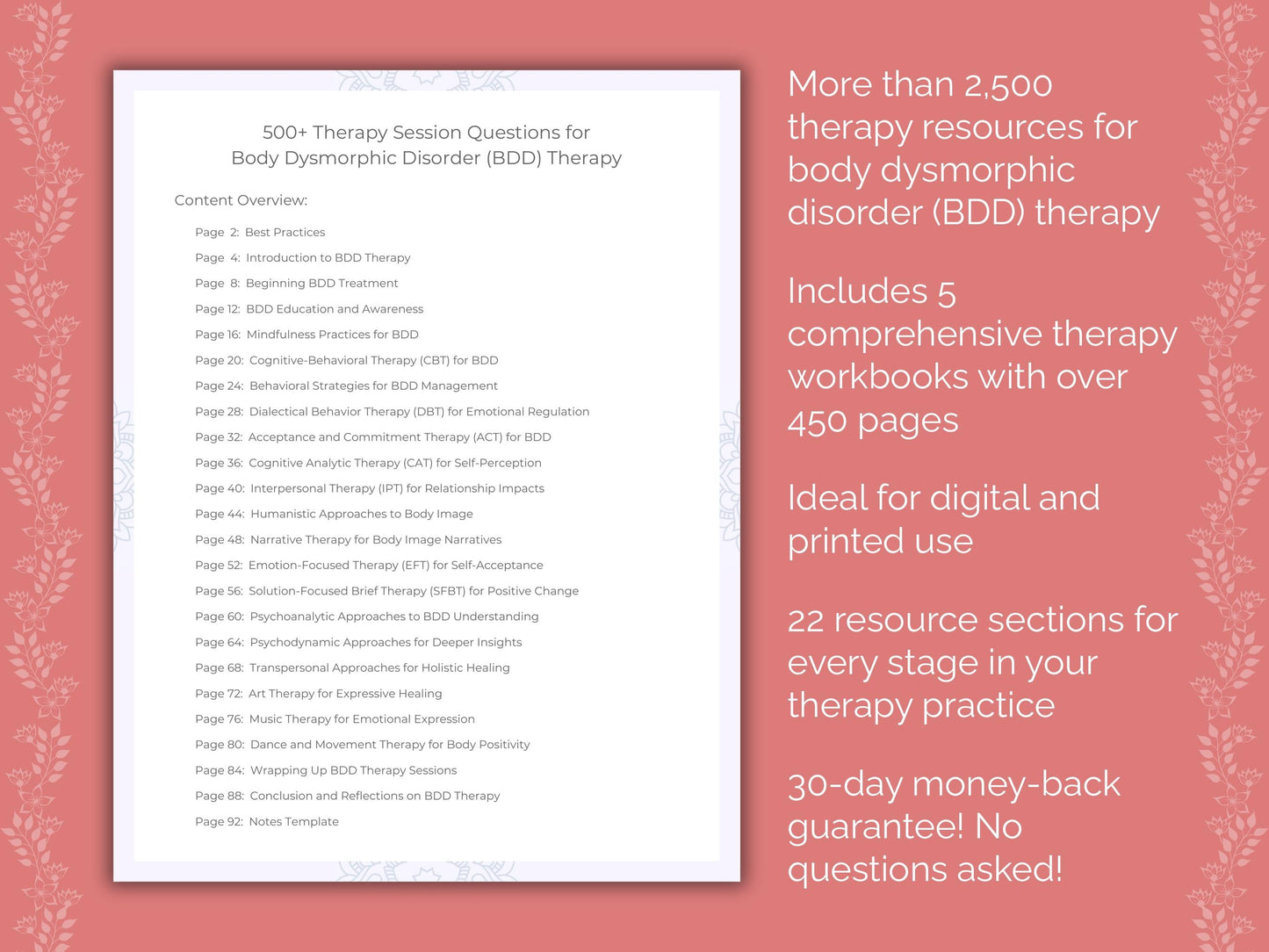 Body Dysmorphic Disorder (BDD) Therapy Counseling Templates