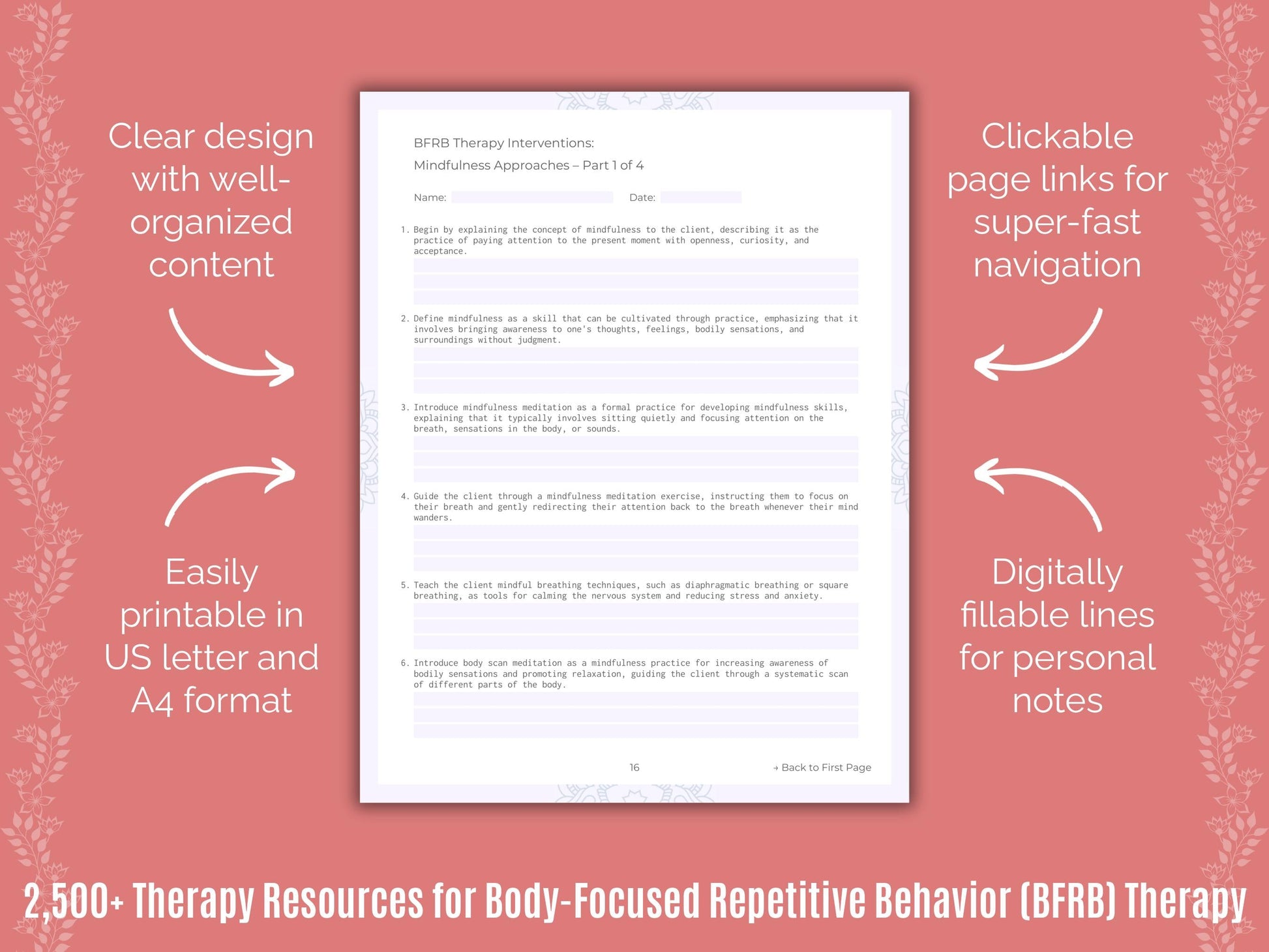 Body-Focused Repetitive Behavior (BFRB) Therapy Counselor Cheat Sheets