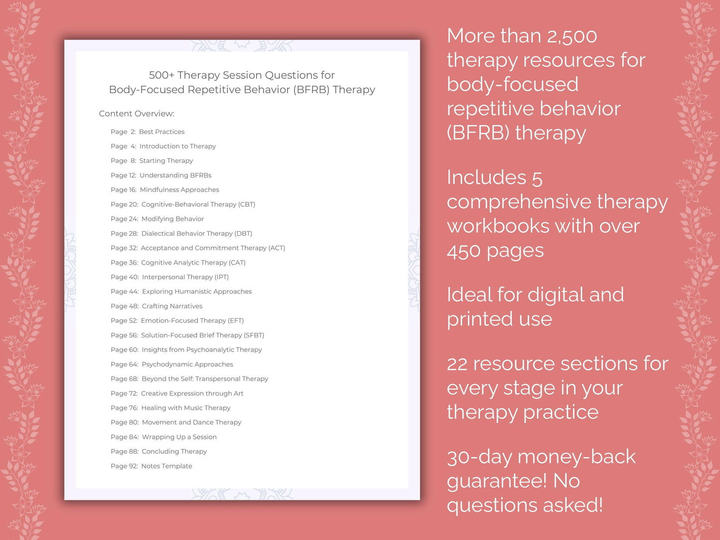 Body-Focused Repetitive Behavior (BFRB) Therapy Counseling Templates