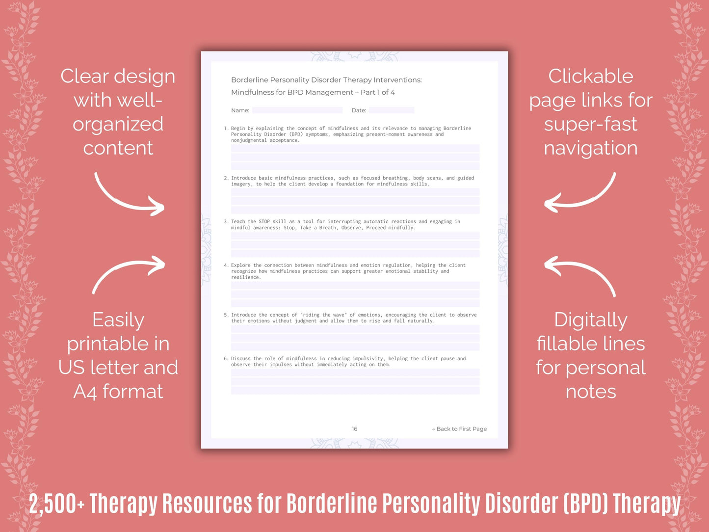 Borderline Personality Disorder (BPD) Therapy Counselor Cheat Sheets