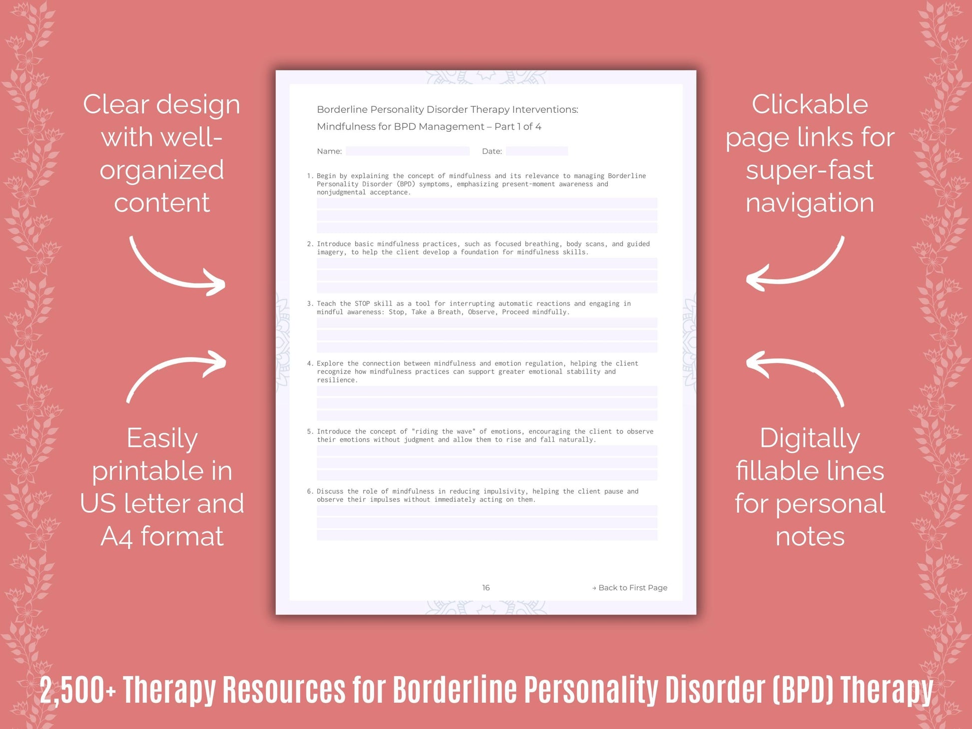 Borderline Personality Disorder (BPD) Therapy Counselor Cheat Sheets