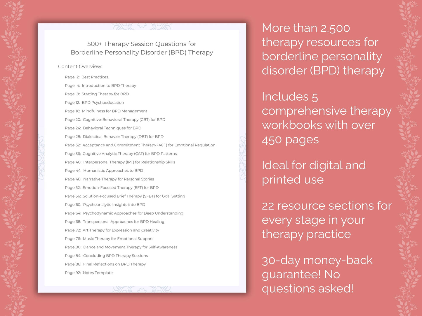 Borderline Personality Disorder (BPD) Therapy Counseling Templates