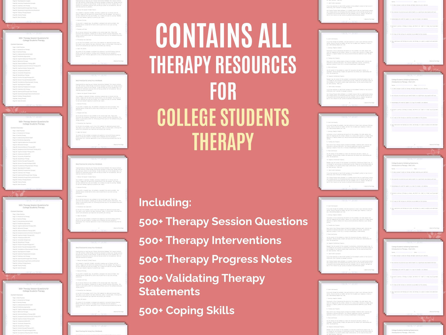 College Students Therapy Therapist Worksheets