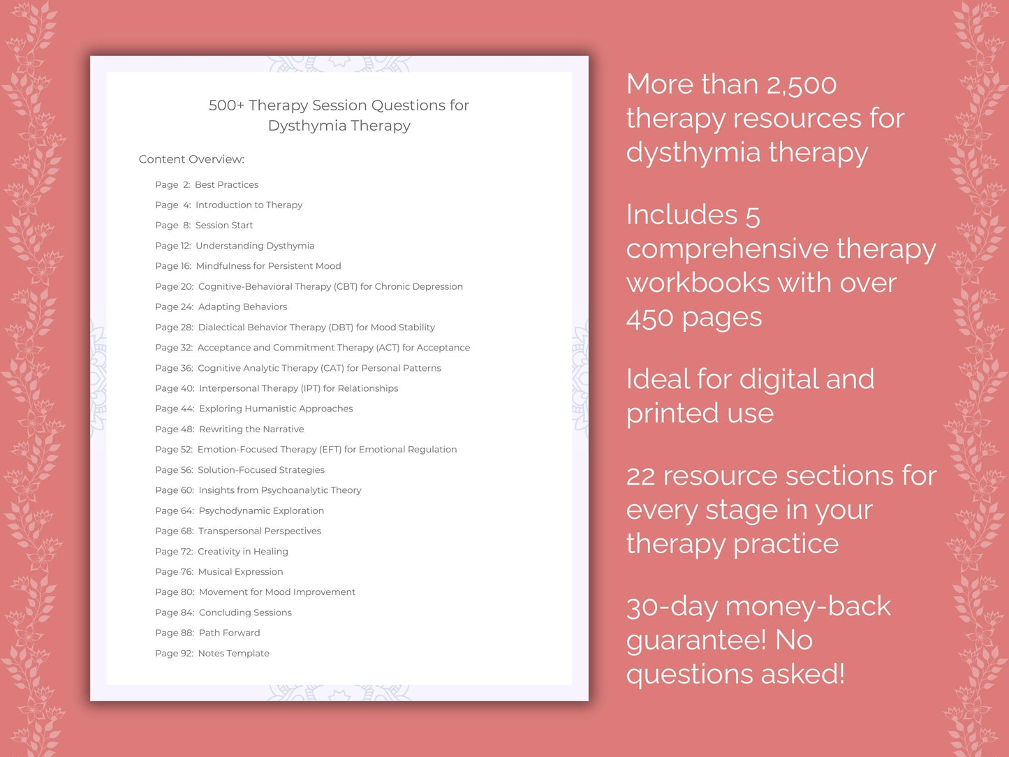 Dysthymia Therapy Counseling Templates