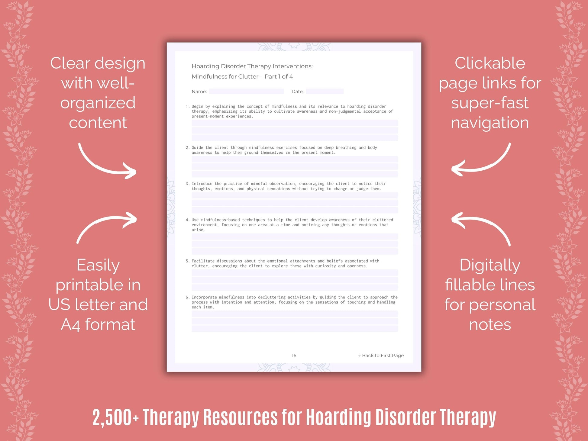 Hoarding Disorder Therapy Counselor Cheat Sheets