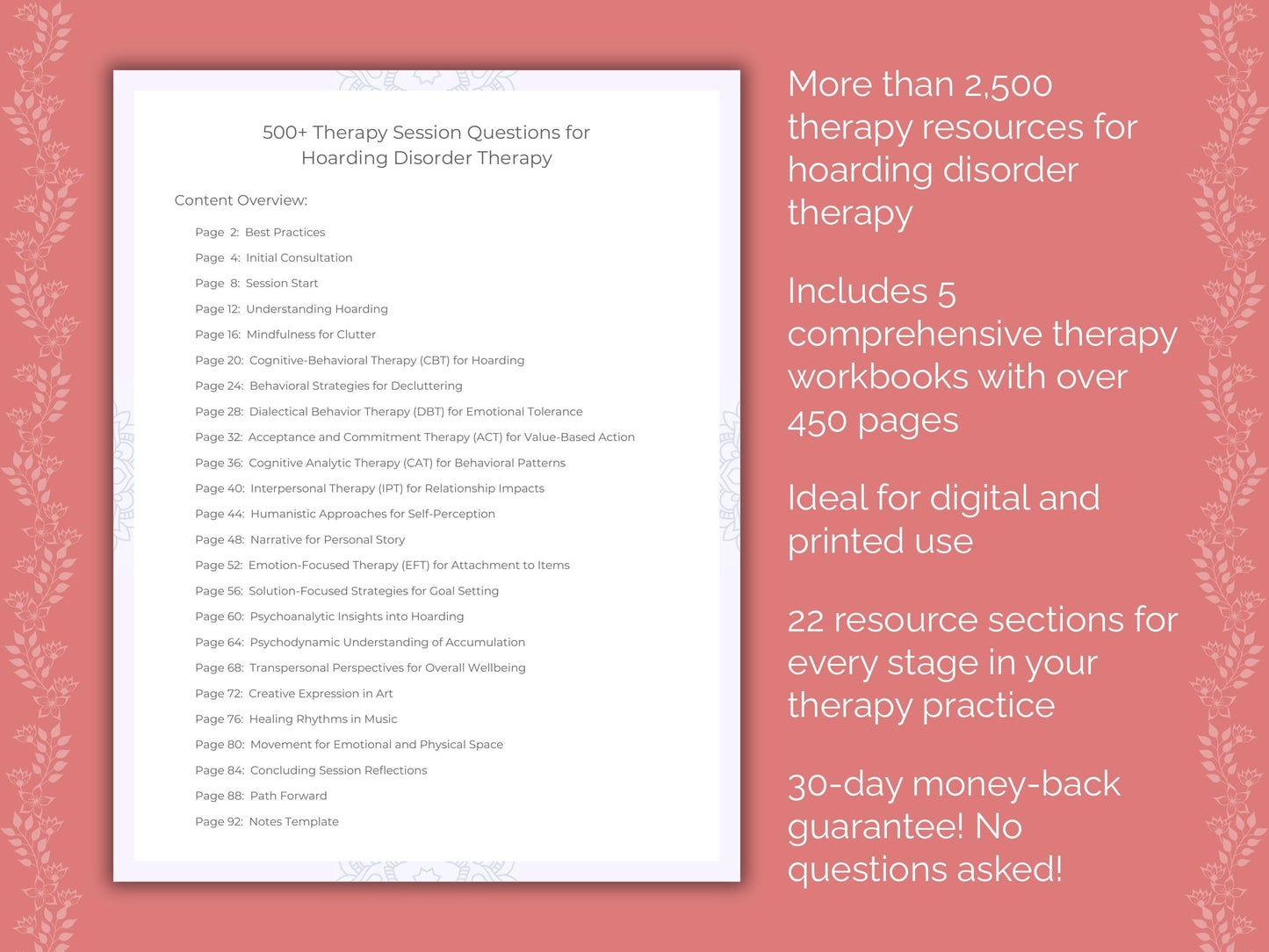 Hoarding Disorder Therapy Counseling Templates