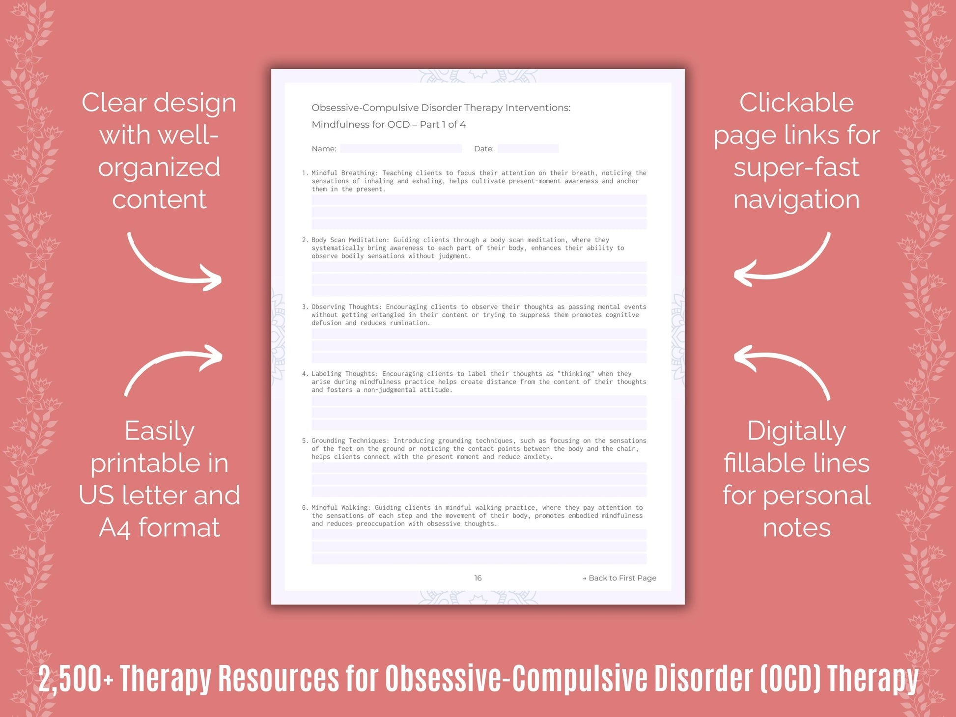 Obsessive-Compulsive Disorder (OCD) Therapy Counselor Cheat Sheets