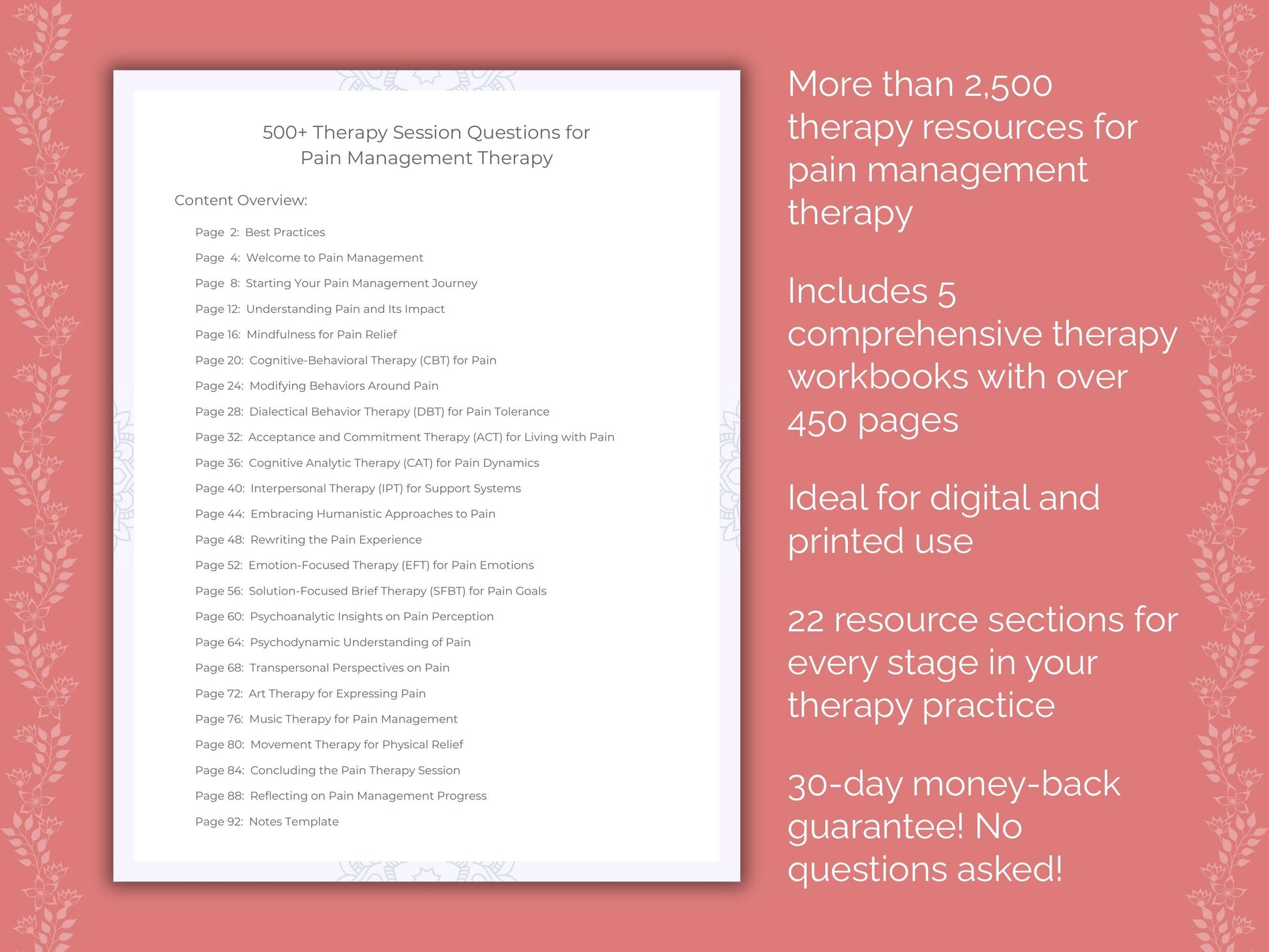 Pain Management Therapy Counseling Templates