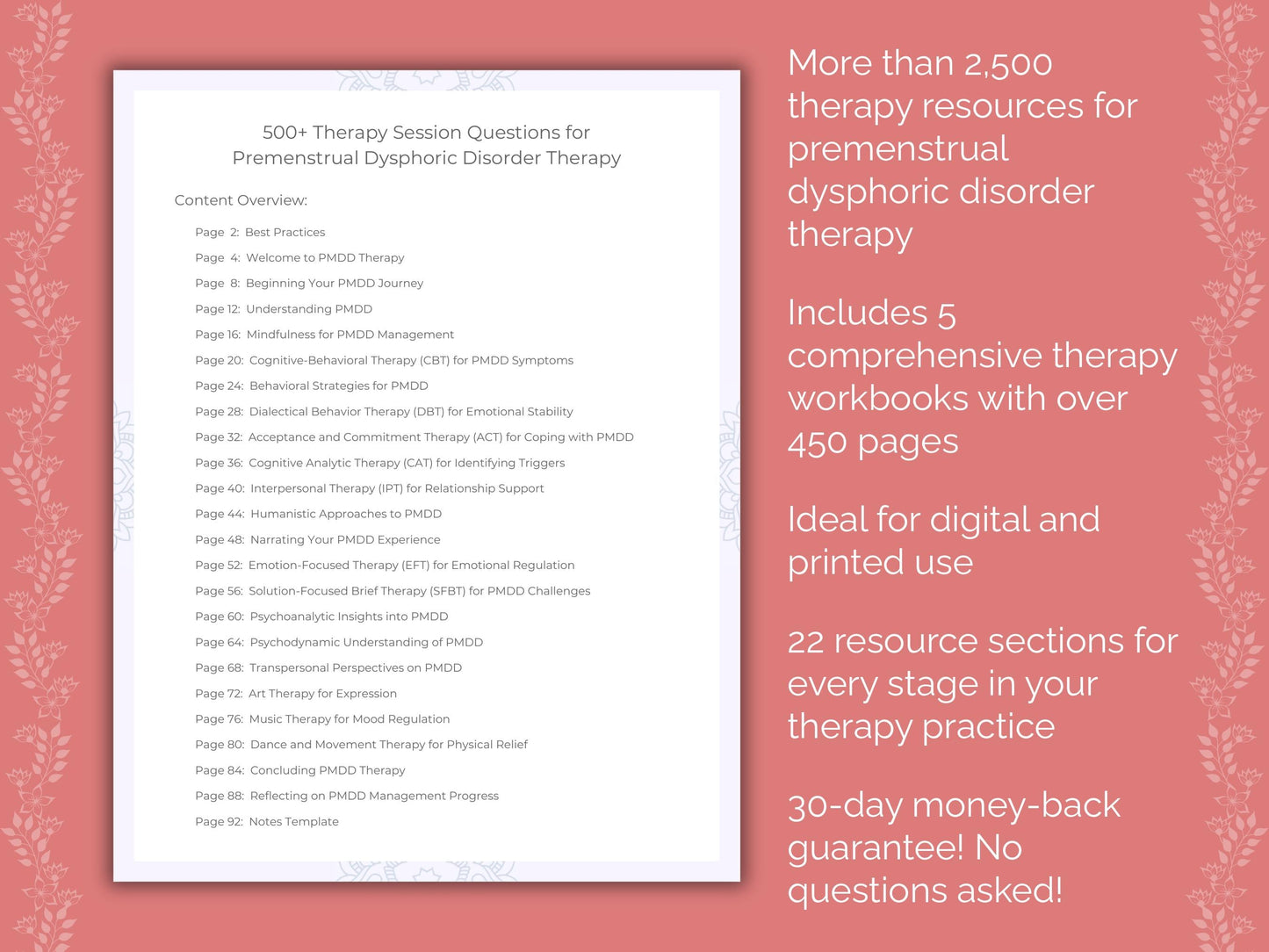 Premenstrual Dysphoric Disorder Therapy Counseling Templates